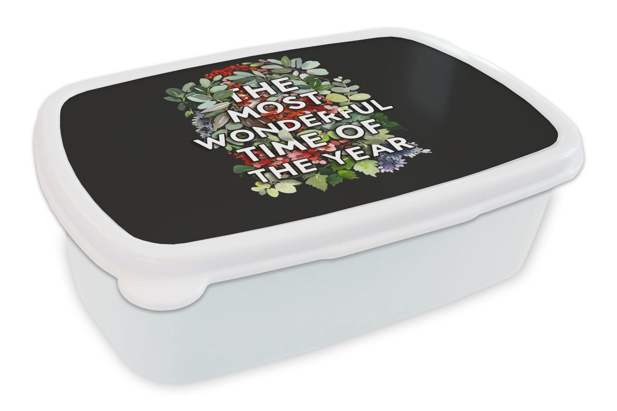Mädchen - Kunststoff, Kinder Brotdose, und für Lunchbox weiß Blumen Zitate (2-tlg), Erwachsene, Brotbox MuchoWow Pflanzen - - Weihnachten, Jungs für und