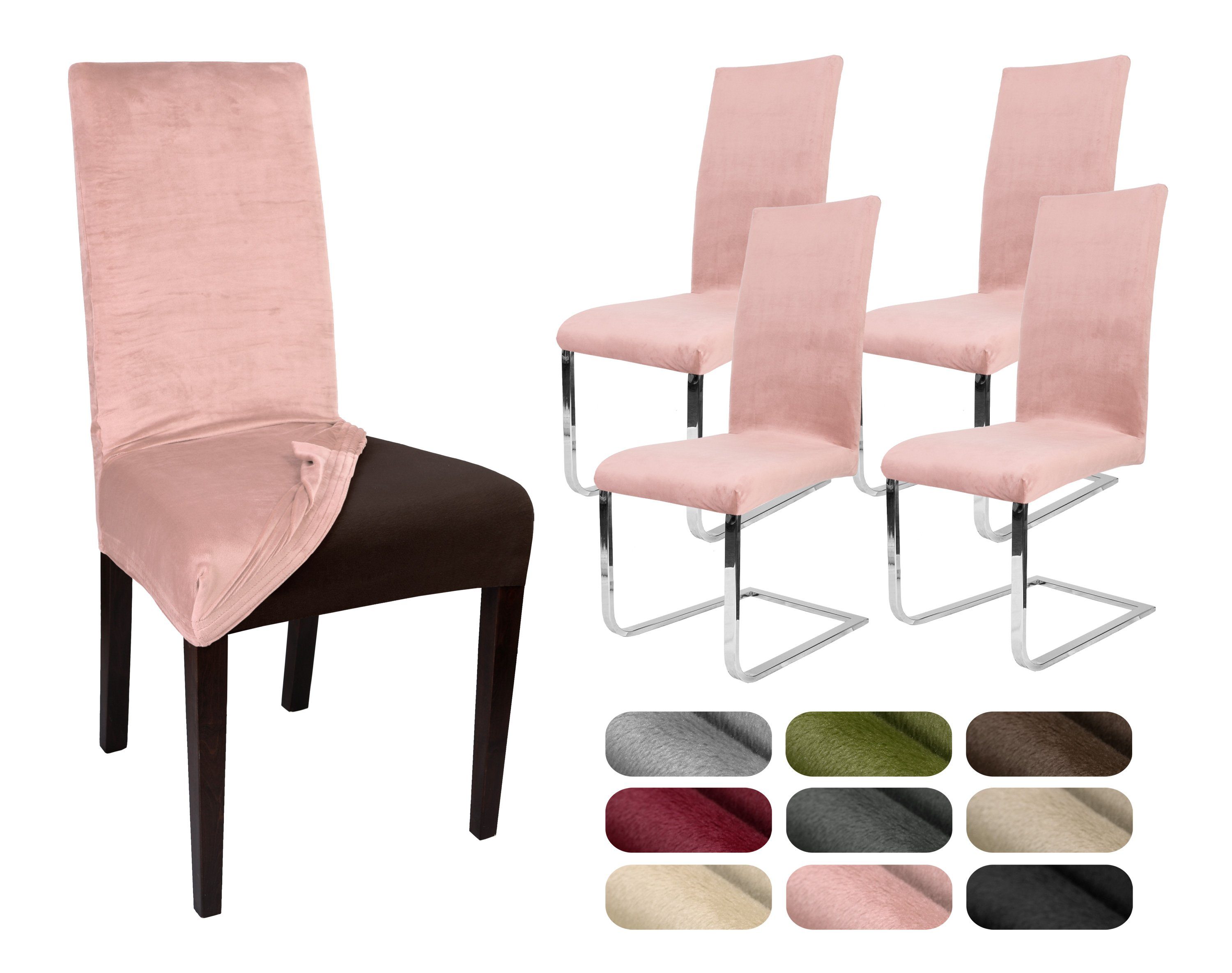 Beautex Stuhlhusse 4er Set LEA Stuhlhusse, elastische Uni Stretch-Husse Samt Mikrofaser