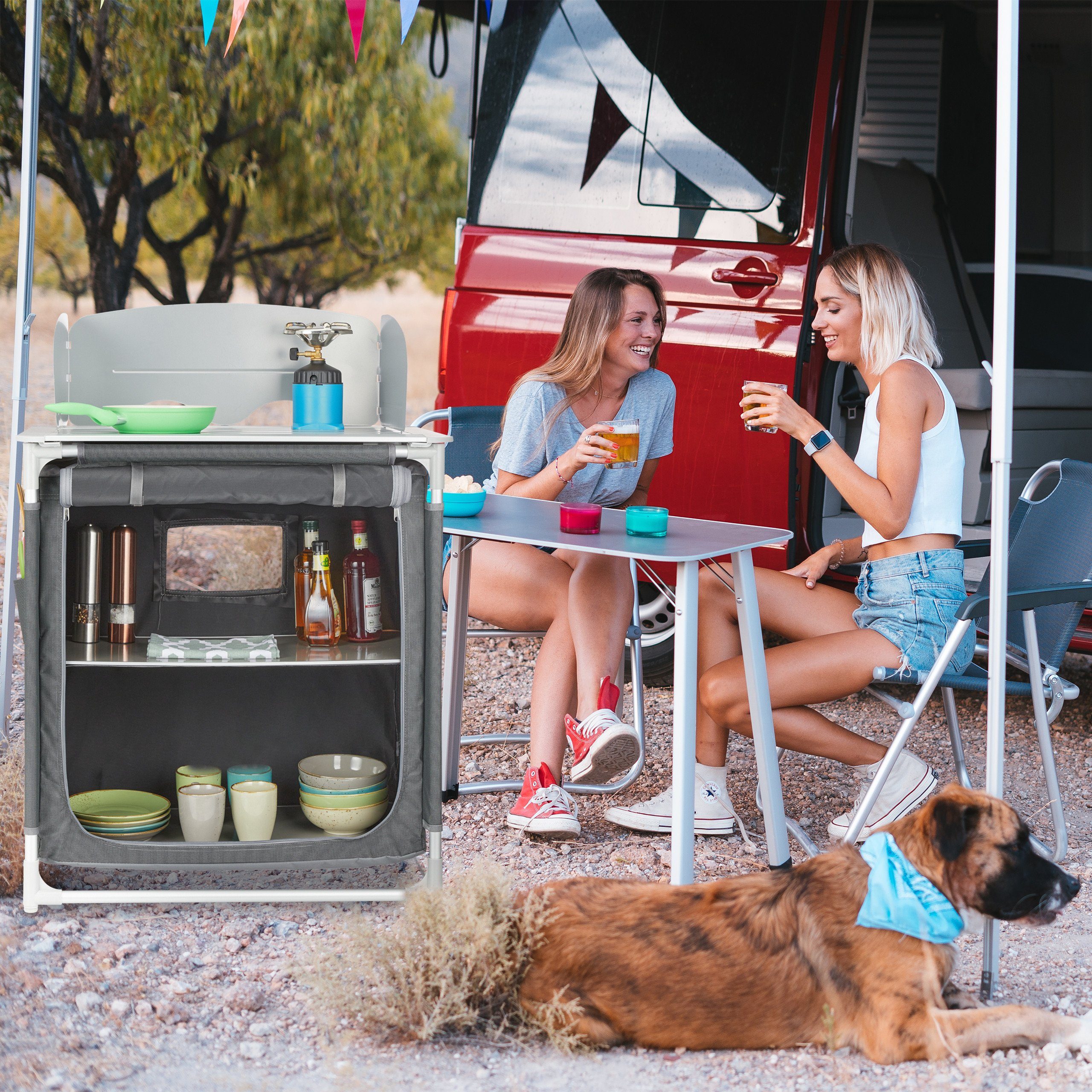 Mobile Campingküche relaxdays mit Campingtisch Tragetasche