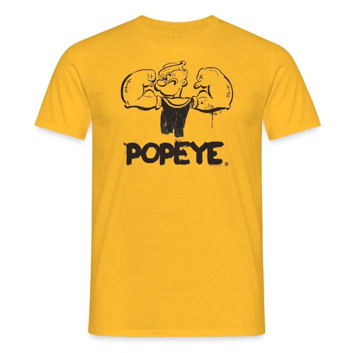 T-Shirt Popeye Stirnrunzelnd Muskeln Anspannen Männer T-Shirt