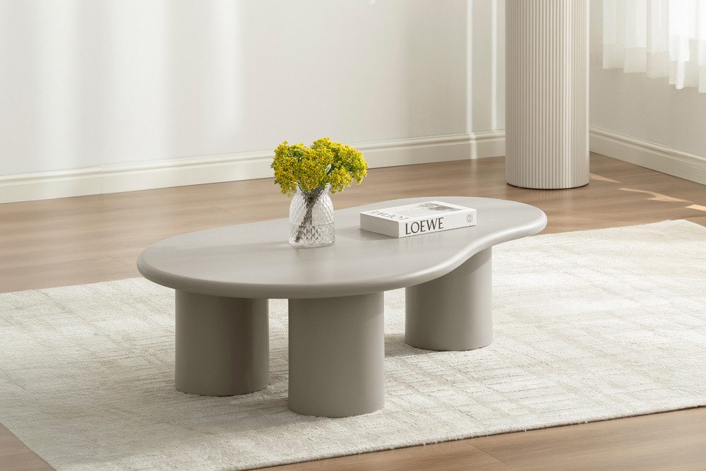 riess-ambiente Couchtisch ORGANIKO 130cm cement greige - MDF, organische Form, Ablagefläche (Einzelartikel, 1-St), Moderner Beistelltisch - ideal f. Wohn- & Schlafzimmer od. Fernsehecke