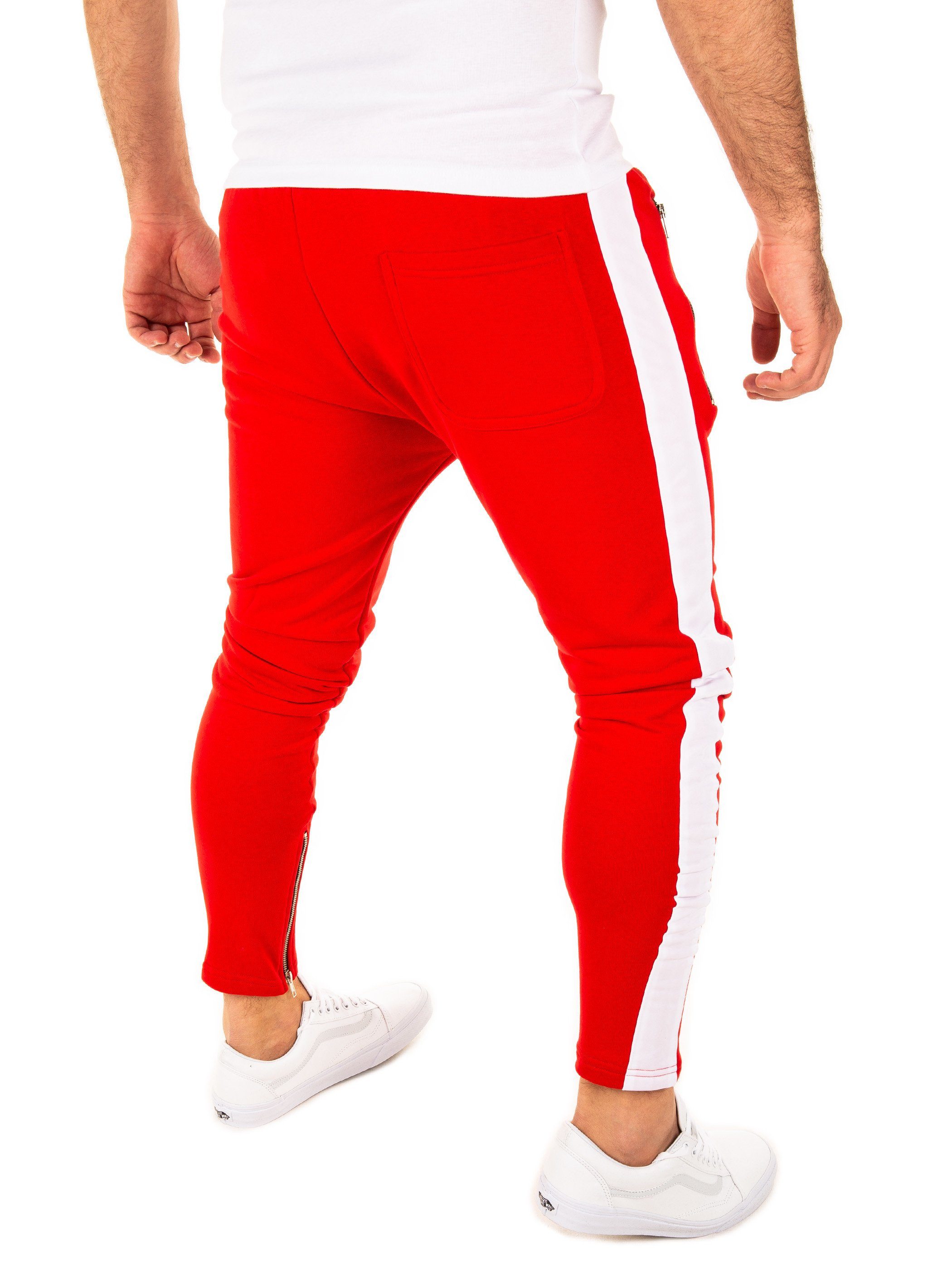 - PITTMAN white Pittman Rot Kordelzug / Track elastischem, 0201) Pant (1-tlg) mit Jogginghose mit Zip (red Retro Bund