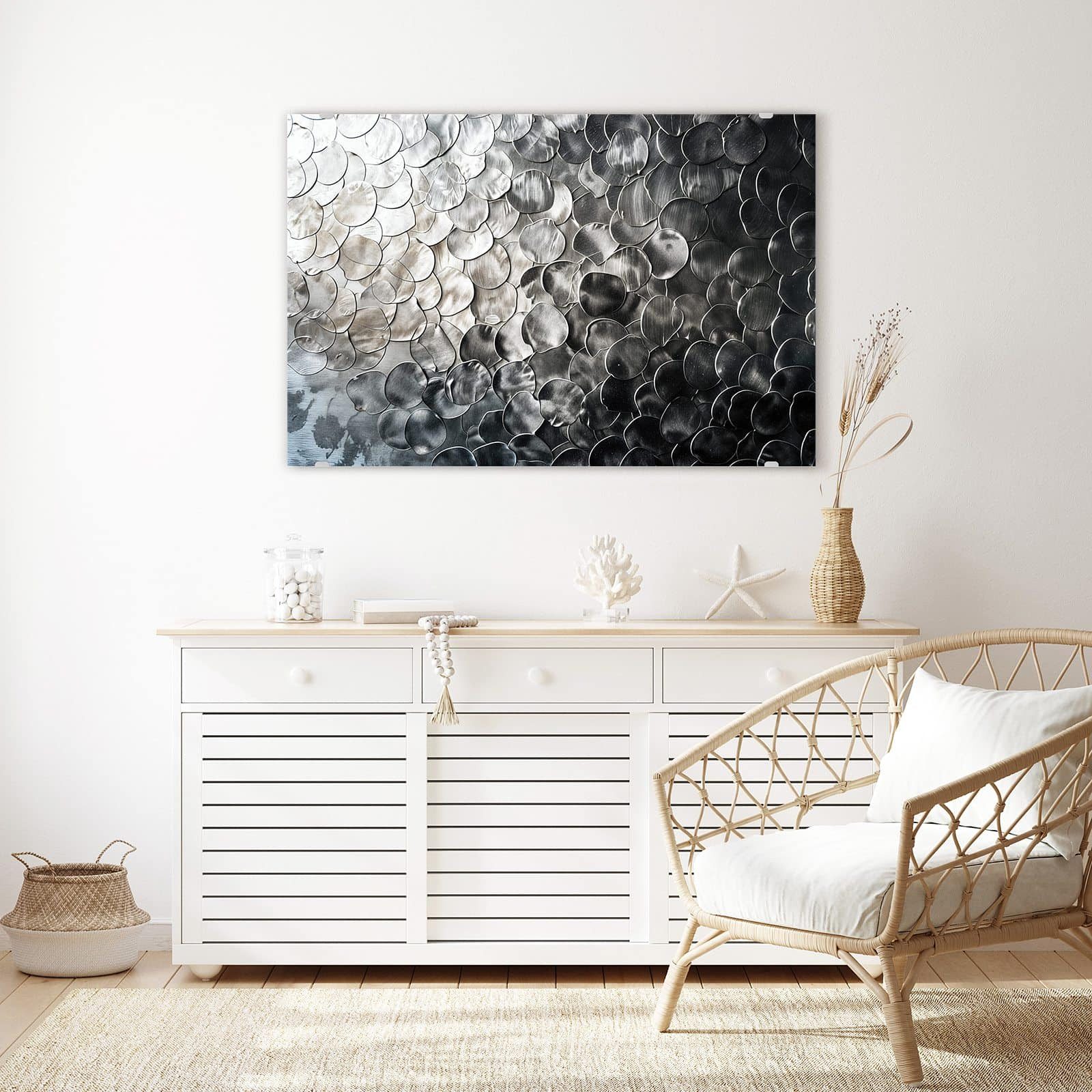Primedeco Glasbild Wandbild Metallic Schuppen mit Aufhängung, Texturen (21 verschiedene Größen, 1 St), Elegante Aufhängung