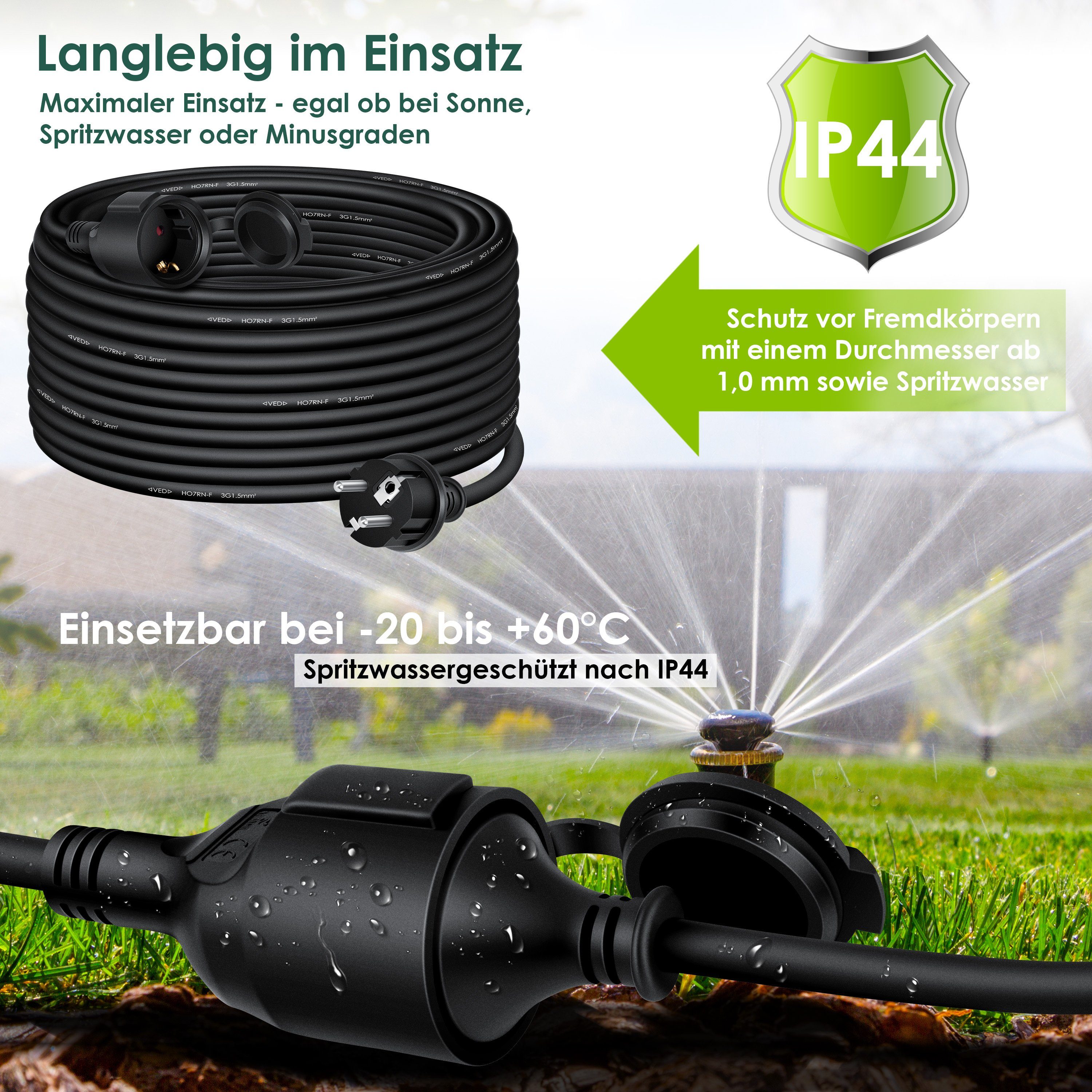 KESSER Verlängerungskabel, (30 cm), Verlängerungskabel mit Schutzkappe Outdoor für Innenbereich