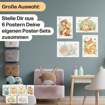 CreativeRobin Poster Schönes Tier-Poster-Set fürs Kinderzimmer I Babyzimmer Deko, Mutter & Baby Waldtiere