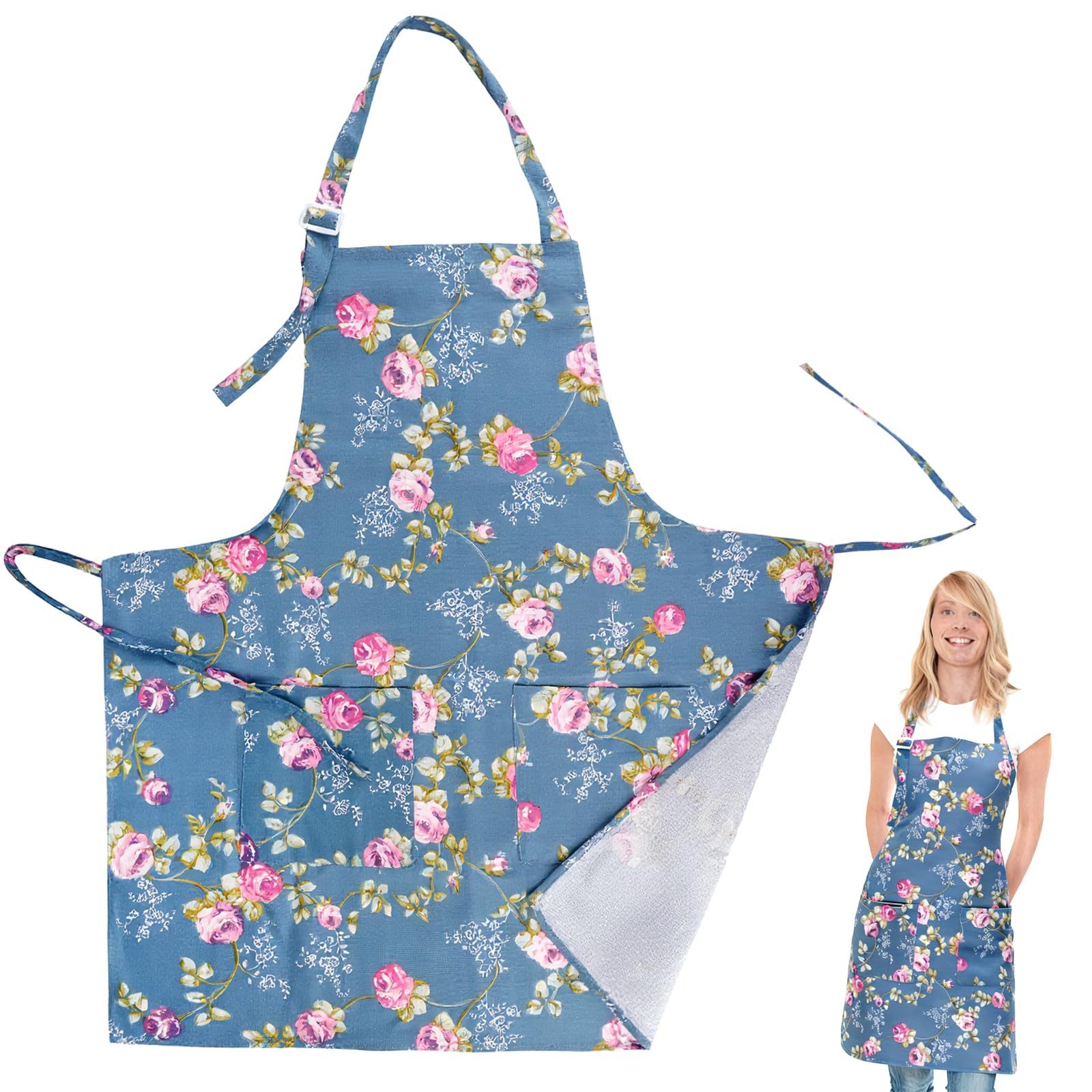 Zaewry Kochschürze Schürzen für Männer und Frauen mit Taschen, Kochen, Küche, Backen, Weich, Langlebig, Blumenschürze für Gartenarbeit