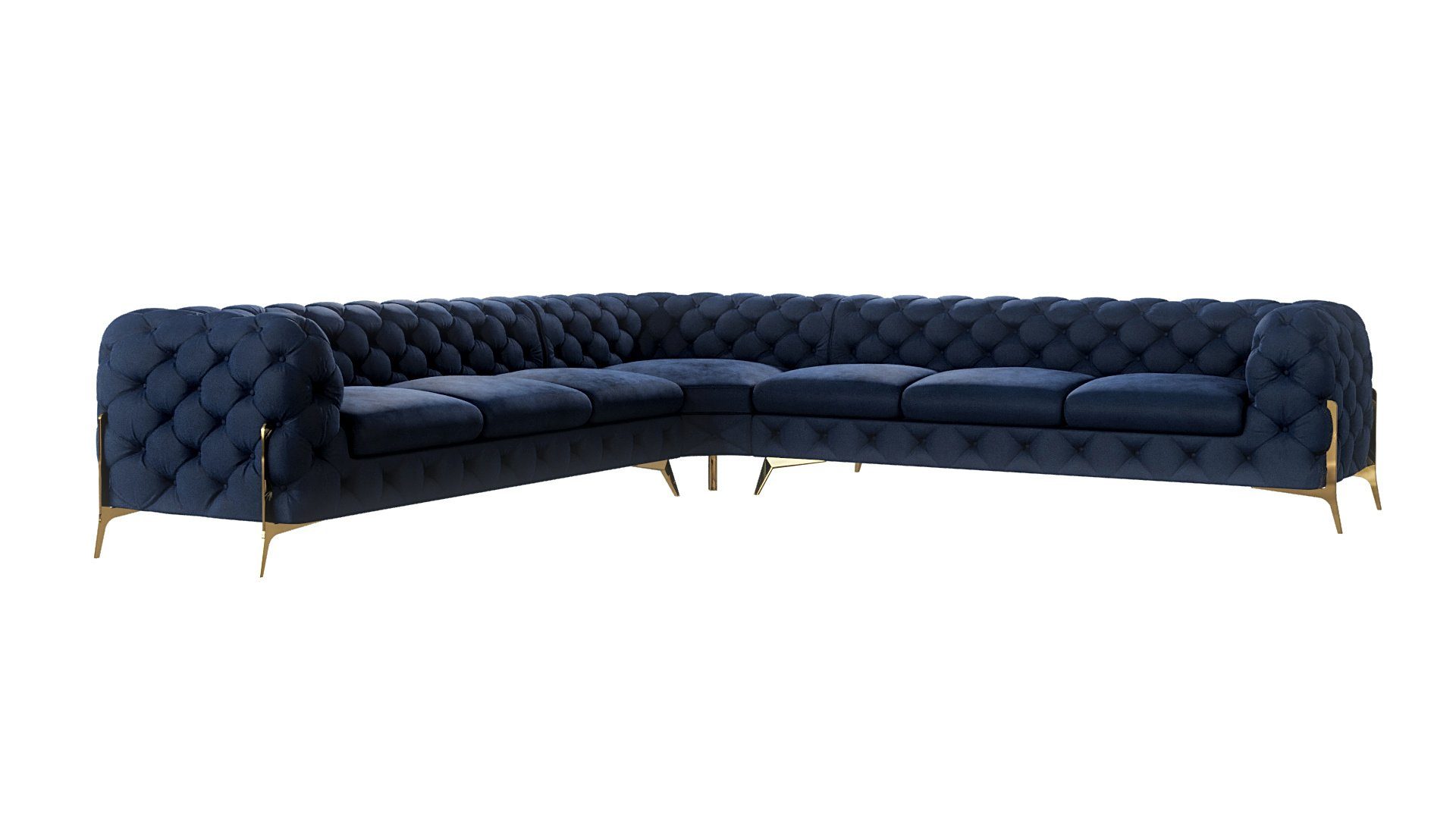 S-Style Möbel Ecksofa Chesterfield Ashley mit Goldene Metall Füßen, mit Wellenfederung Marineblau