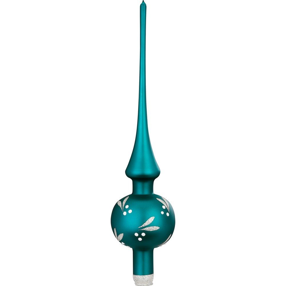 INGE-GLAS® Christbaumspitze, Christbaumspitze Glas Schneebeeren Motiv 30cm blaugrün / petrol