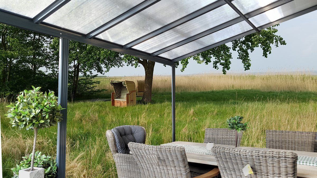 osoltus Terrassendach osoltus Alu Terrassenüberdachung Terrassendach Veranda Grau 435 x 300