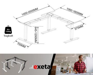 exeta Eckschreibtisch exeta ergoECK höhenverstellbarer Schreibtisch elektrisch Dreieck LForm (Set, Set), Breite 140 bis 200 cm, Tiefe 106 bis 160 cm, Höhe 64,5 bis 129,5 cm