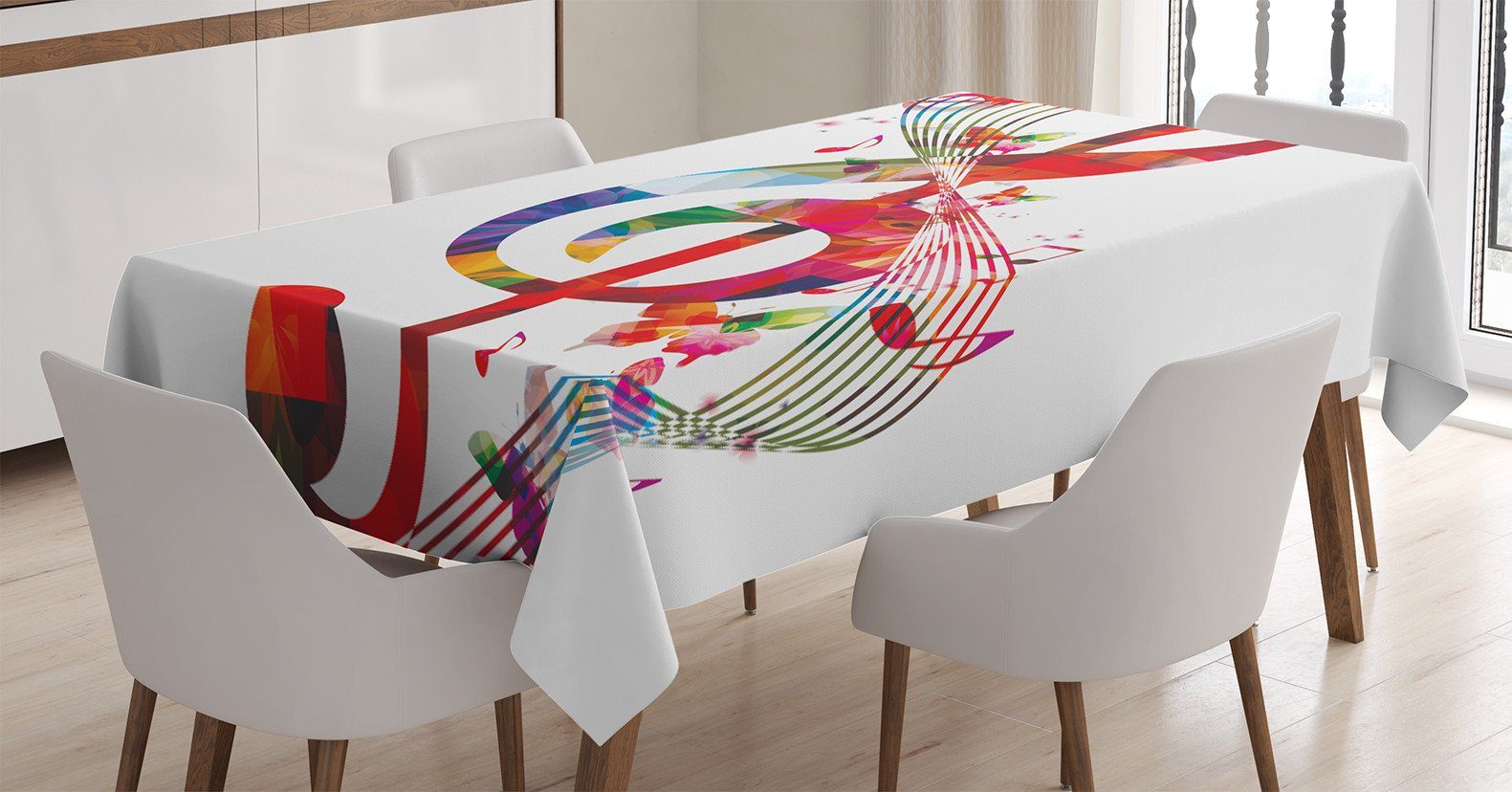Abakuhaus Tischdecke Farbfest Waschbar Für den Außen Bereich geeignet Klare Farben, Musik Hinweise Rhythm Kunstwerk