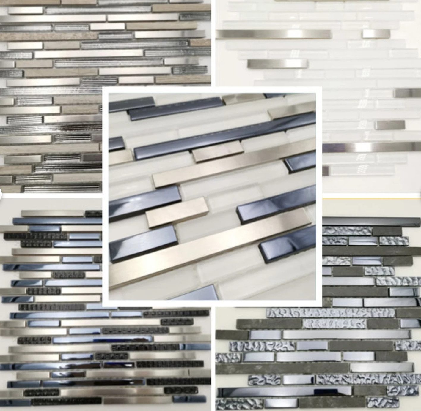 Armena Mosaikfliesen Glas-/oder Edelstahl-Mosaikfliesen Streifen und Glasstreifen Splitter, beige