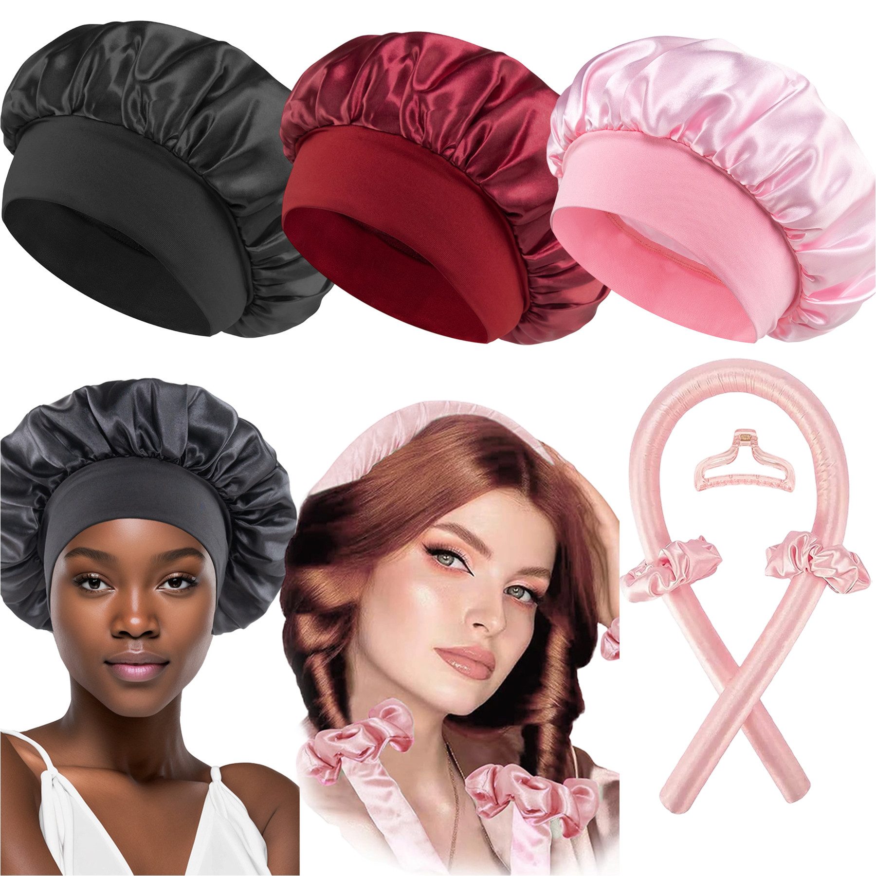 Mutig Duschhaube Schlafhaube 3 Stück, verstellbare Schlafmütze zum Schlafen (doppelseitige Schlafmütze mit breitem Elastikband, 4 St), für lockiges und glattes Haar, Damen und Herren
