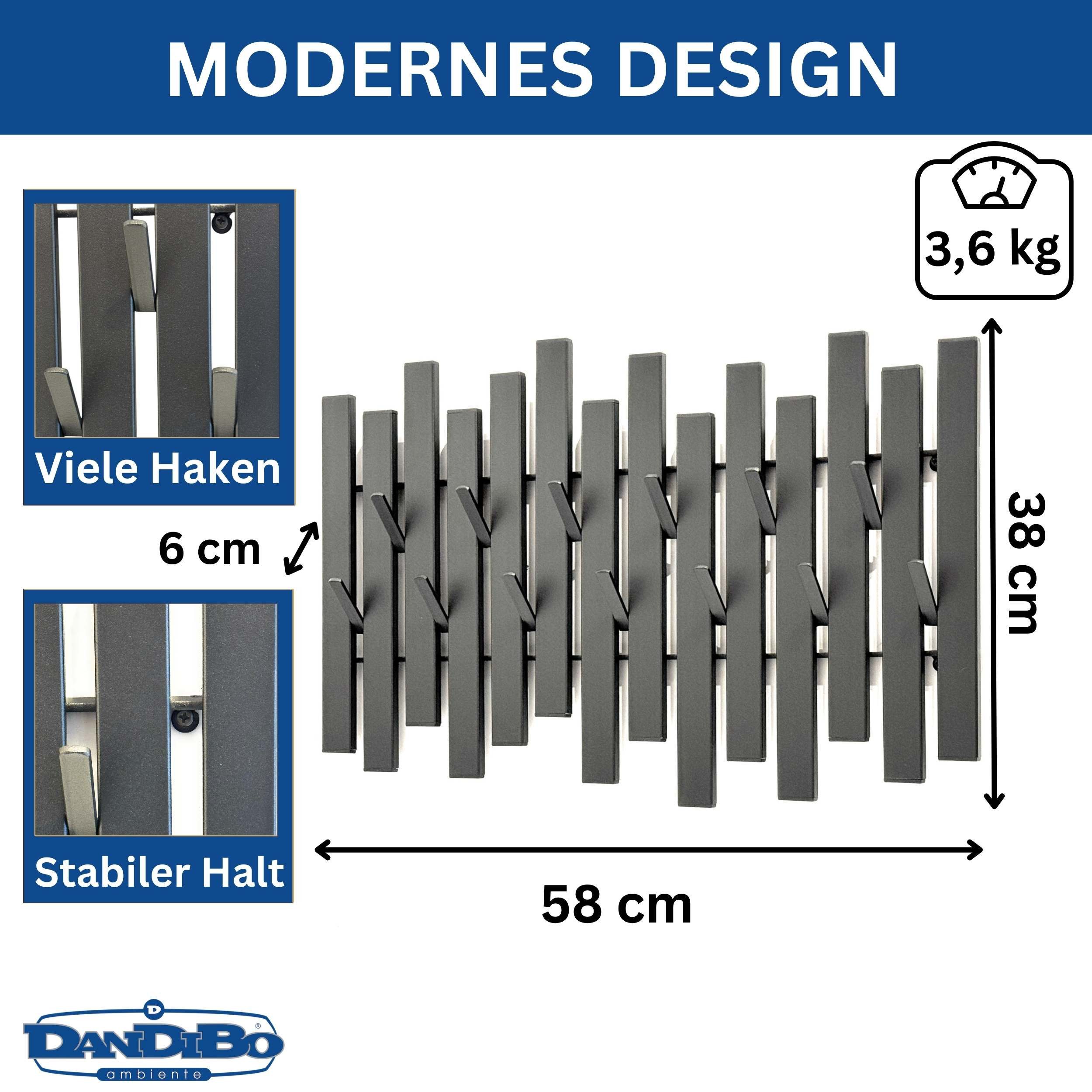 DanDiBo Wandgarderobe Schwarz Metall Modern 96637 Garderobe Wand mit Haken günstig online kaufen