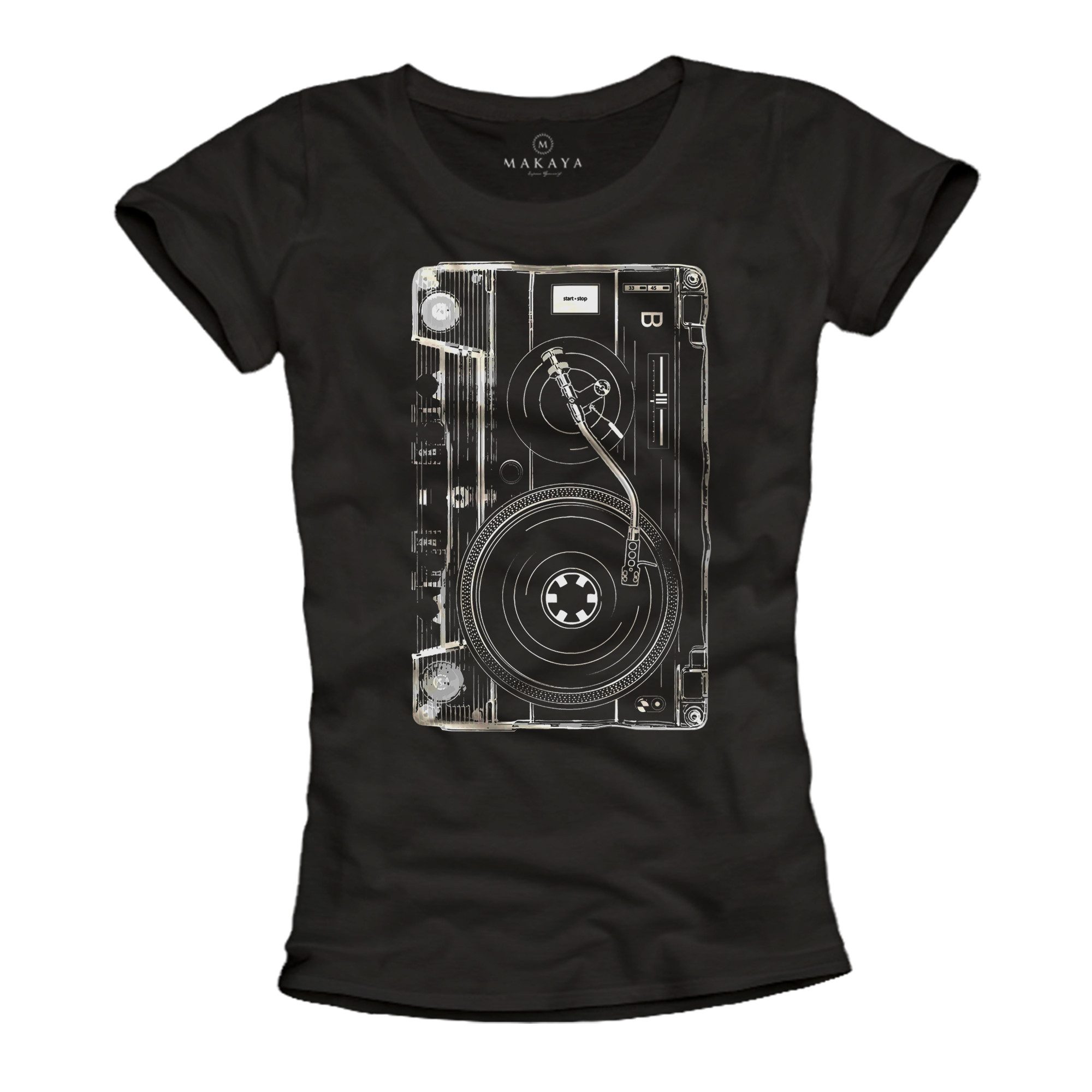 MAKAYA Print-Shirt Damen Top Retro Kassette - Rockiges Festival Musik Outfi günstig online kaufen