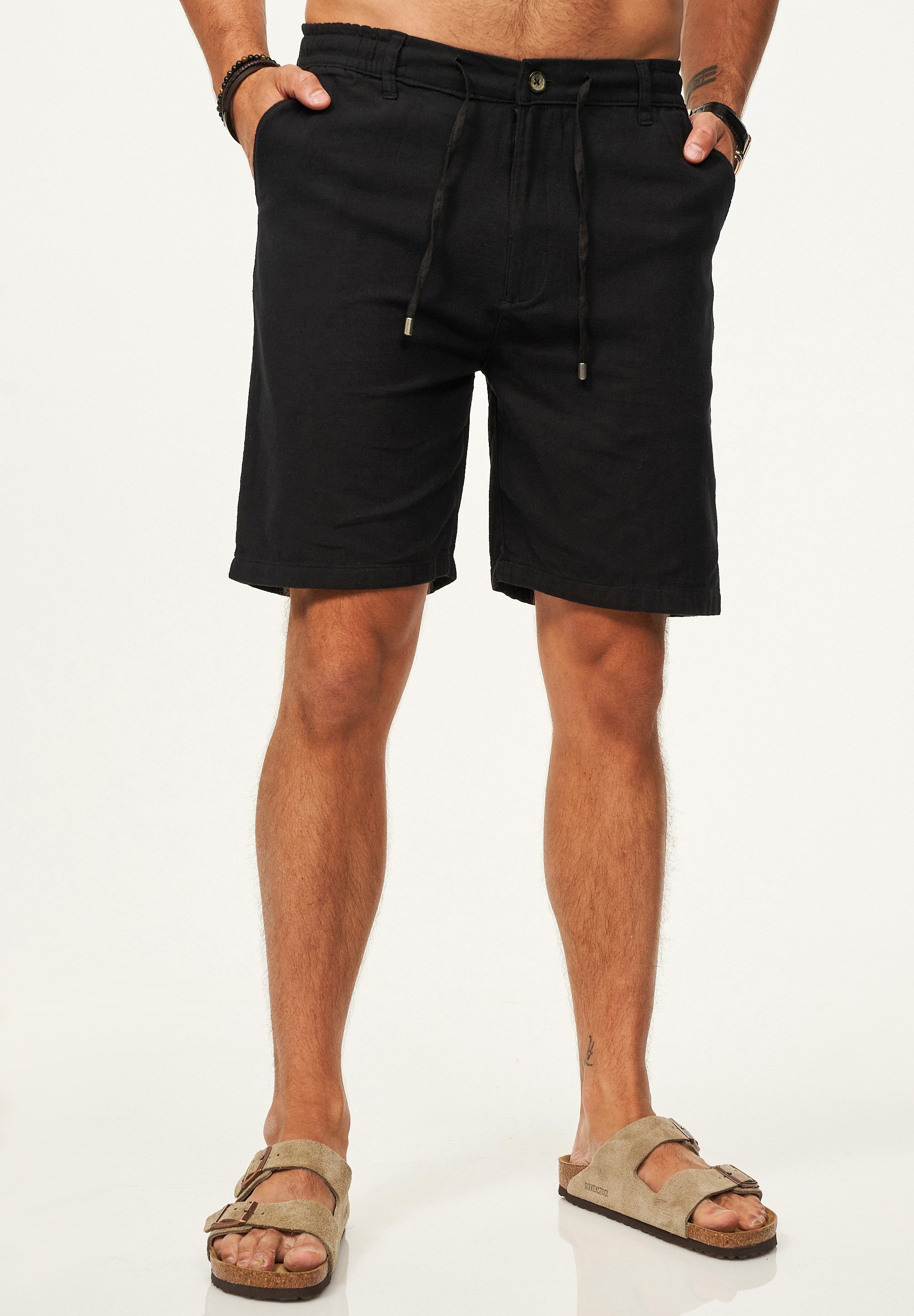 behype Chinoshorts für Herren als luftig leichte Sommershorts - Kurze Hose Leinen Shorts Bermuda im Regular-Fit für den Sommer