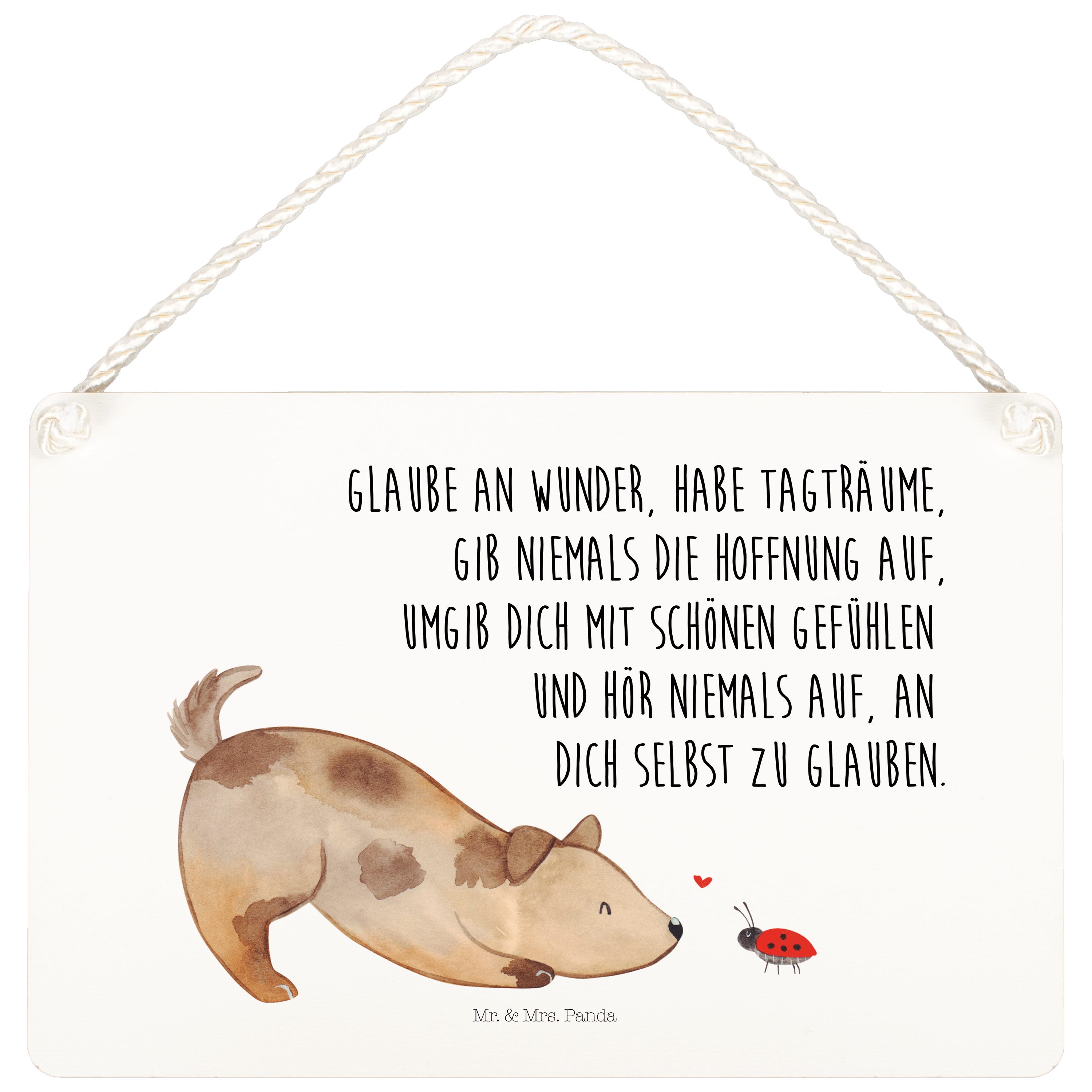 Hinweisschild Hund Marienkäfer - Weiß - Geschenk, Hundebesitzer, verspielt, Holzsch