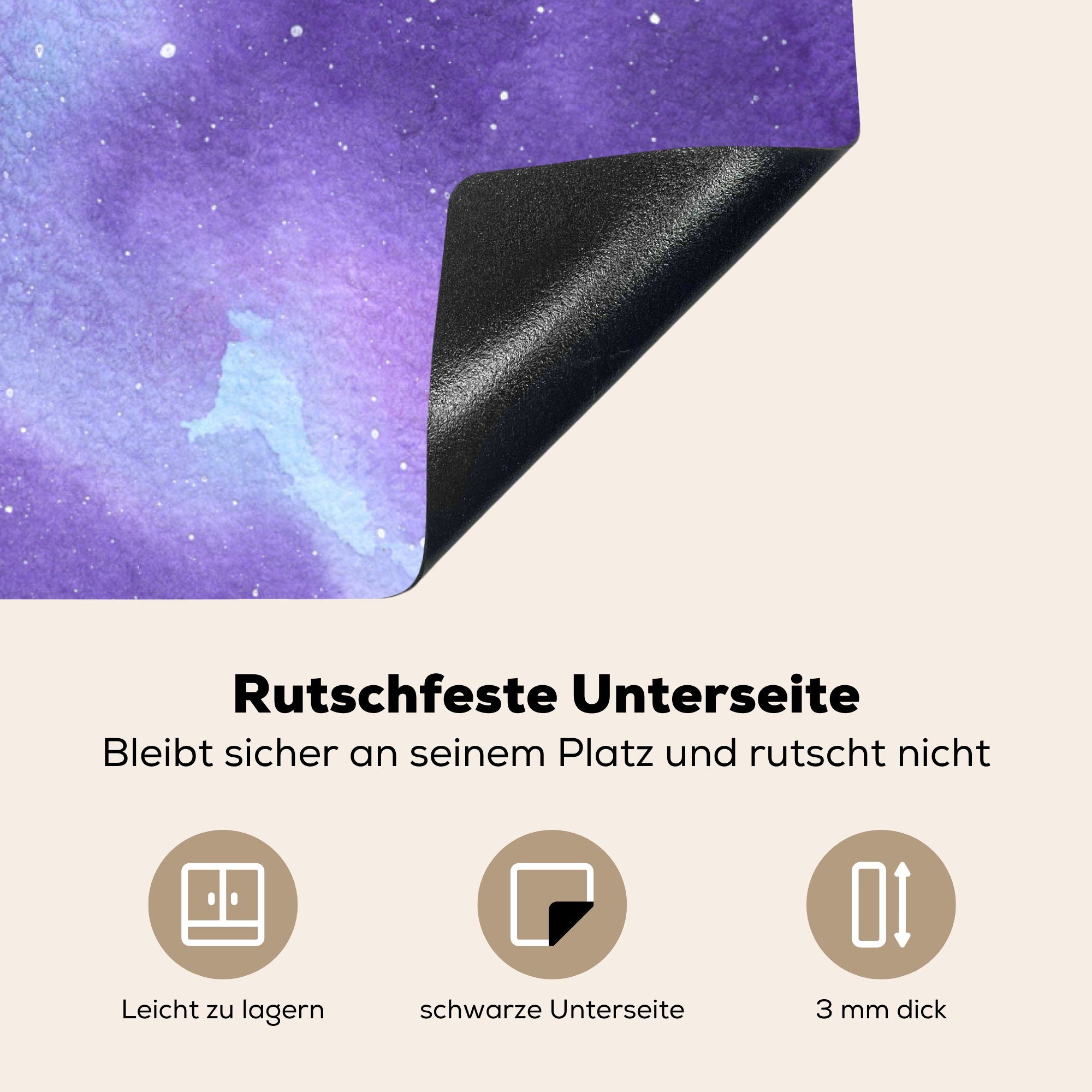 Herdblende-/Abdeckplatte - Lila, Arbeitsplatte MuchoWow Ceranfeldabdeckung, cm, - (1 tlg), Meer Vinyl, für 78x78 küche Orca - Farbe