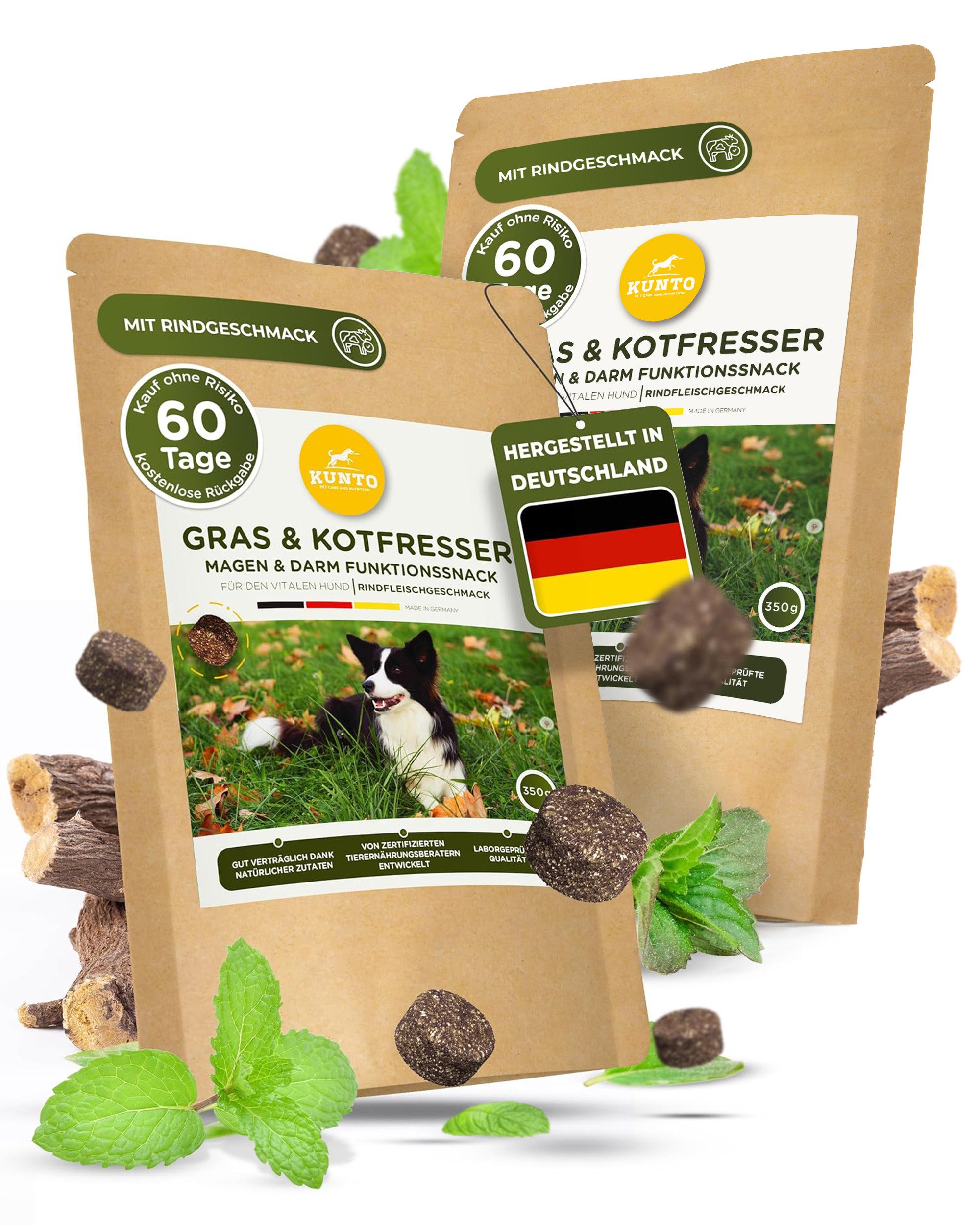 KUNTO Gras- und Kotfresser Drops für Hunde zum Magenschutz, 2St., entwickelt und hergestellt in Deutschland