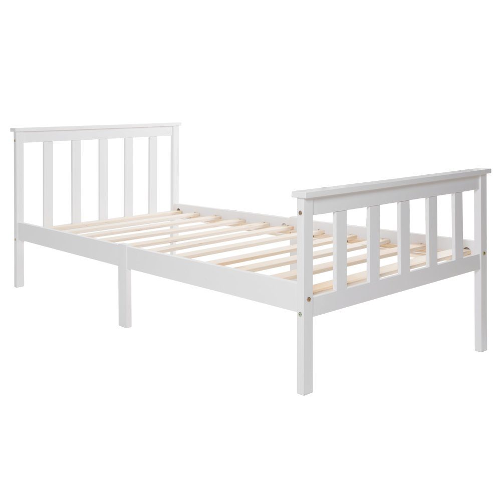 Sweiko Einzelbett (Holzbett mit Lattenrost und Kopfteil), Kinderbett Jugendbett Massivholzbett 90 x 200 cm Kiefer, Weiß