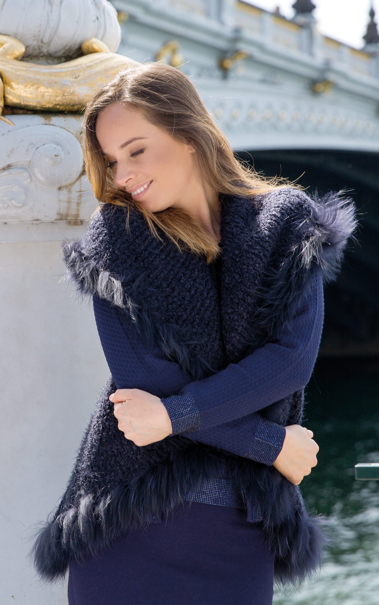 Passioni Strickweste Weste mit Kunstpelzbesatz günstig online kaufen