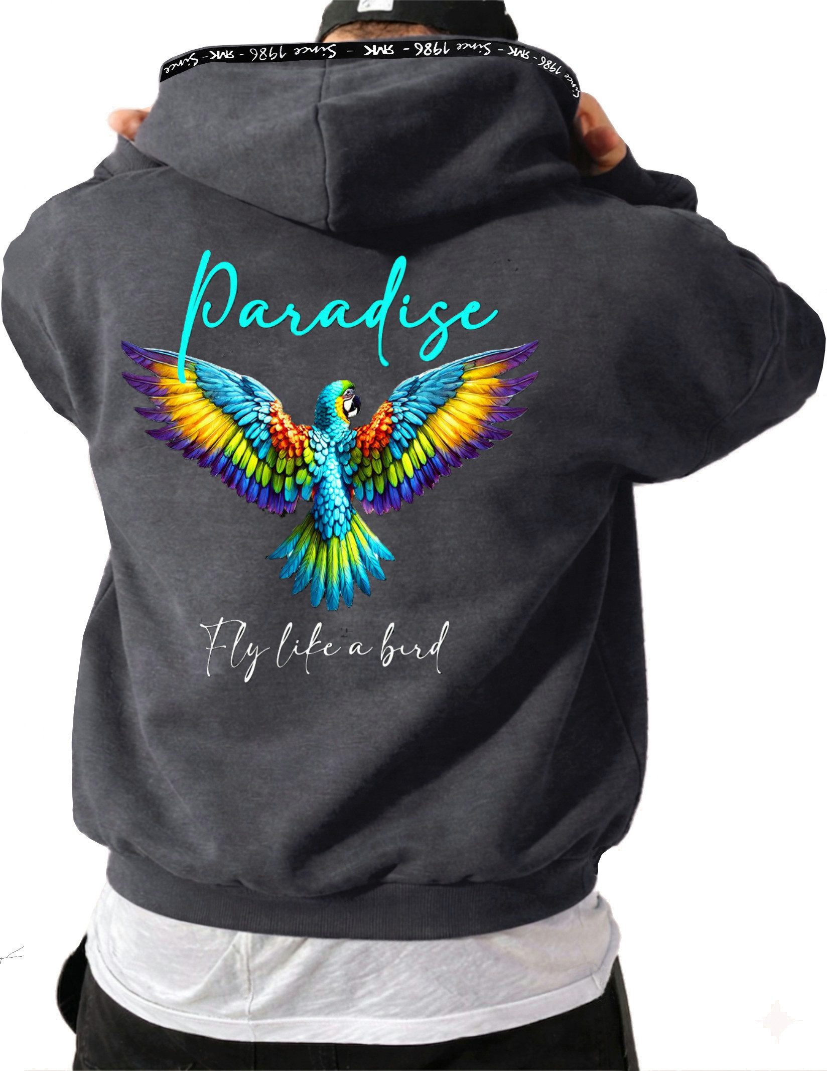 RMK Hoodie Herren Kapuzenpullover Pullover Pulli Paradise Mit Papagei Print