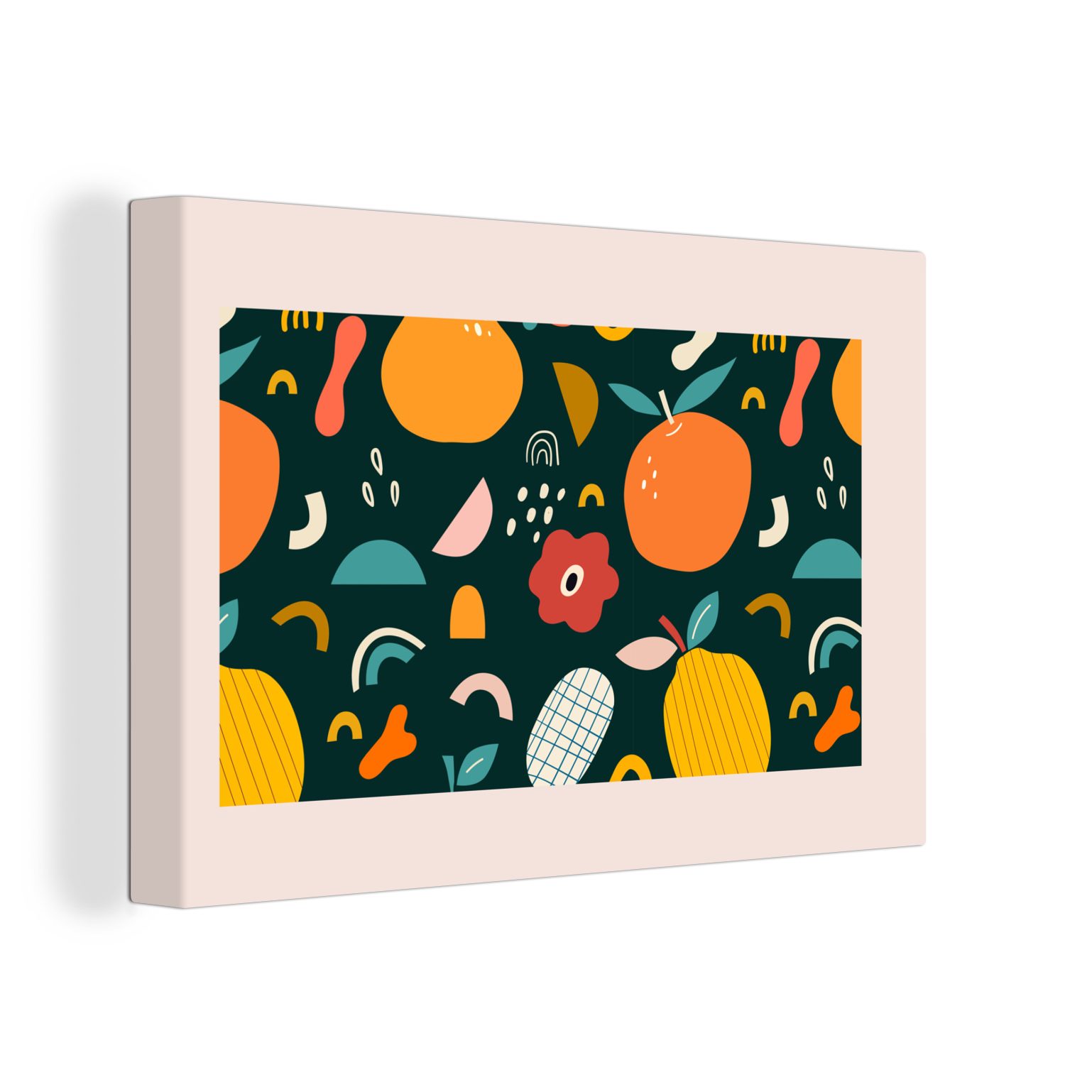 OneMillionCanvasses® Leinwandbild Obst - Lebensmittel - Pastell - Blume - Blau, (1 St), Wandbild Leinwandbilder, Aufhängefertig, Wanddeko, 30x20 cm