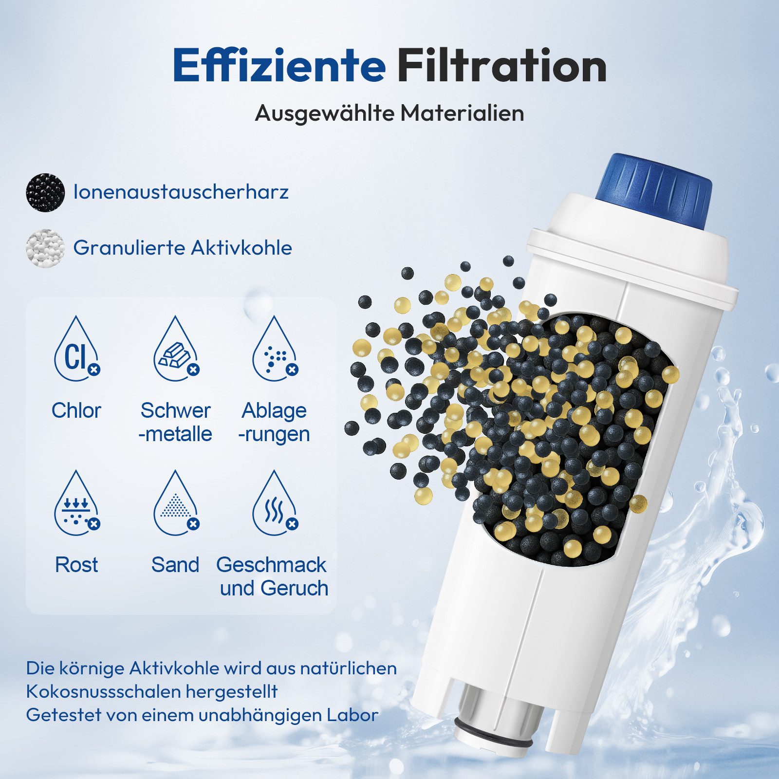 Filswa Wasserfilter für De'Longhi DLSC002 Kaffeemaschine 6 Stück Filterkartusche, Zubehör für De'Longhi Kaffeemaschinen der ECAM, ETAM, EPAM, ESAM, BCO, EC-Serie