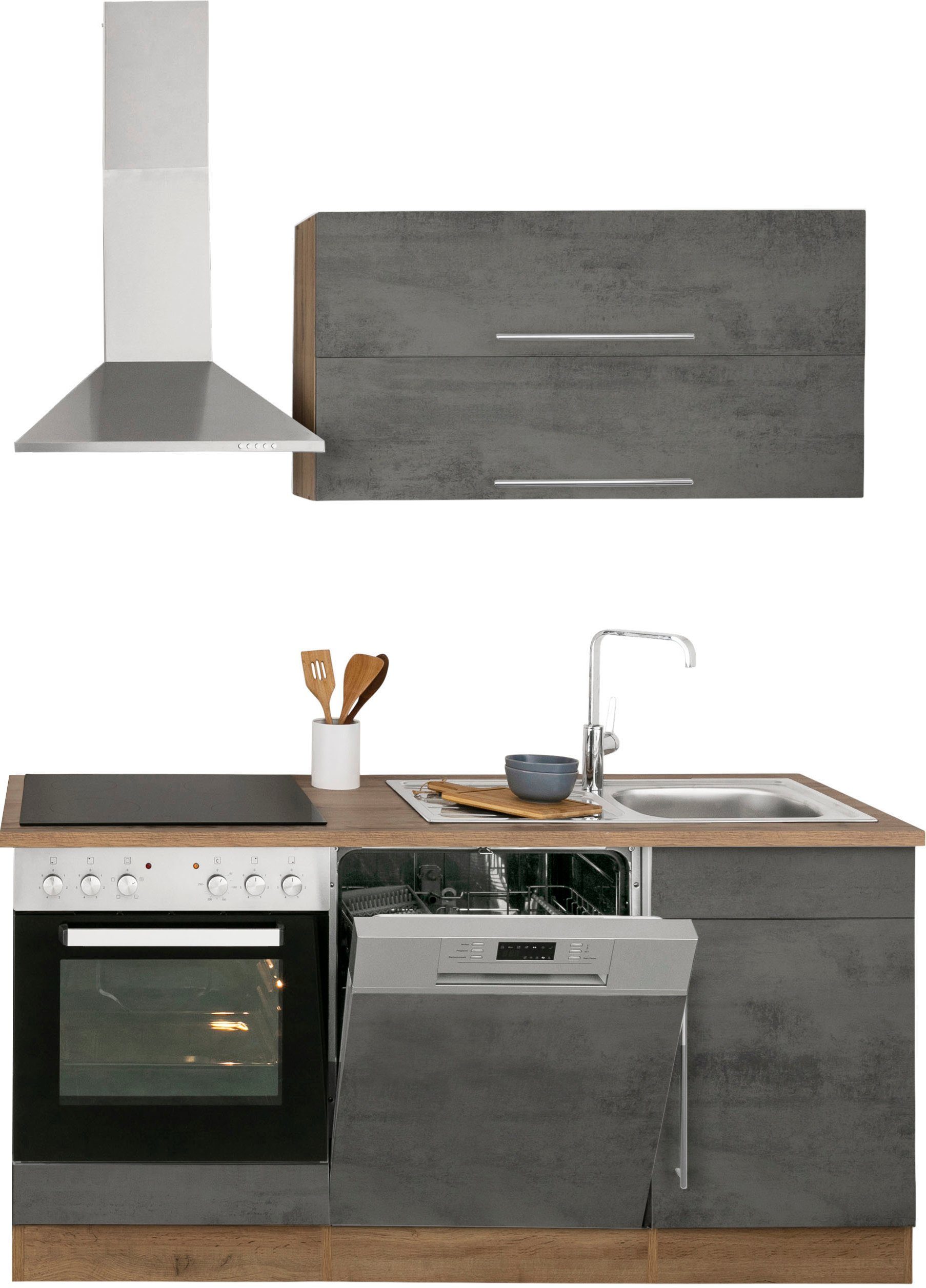 HELD MÖBEL Küchenzeile Samos, mit E-Geräten, Breite 170 cm beton Oxid/wotaneichefarben | wotaneichefarben | Küchenzeilen mit Geräten