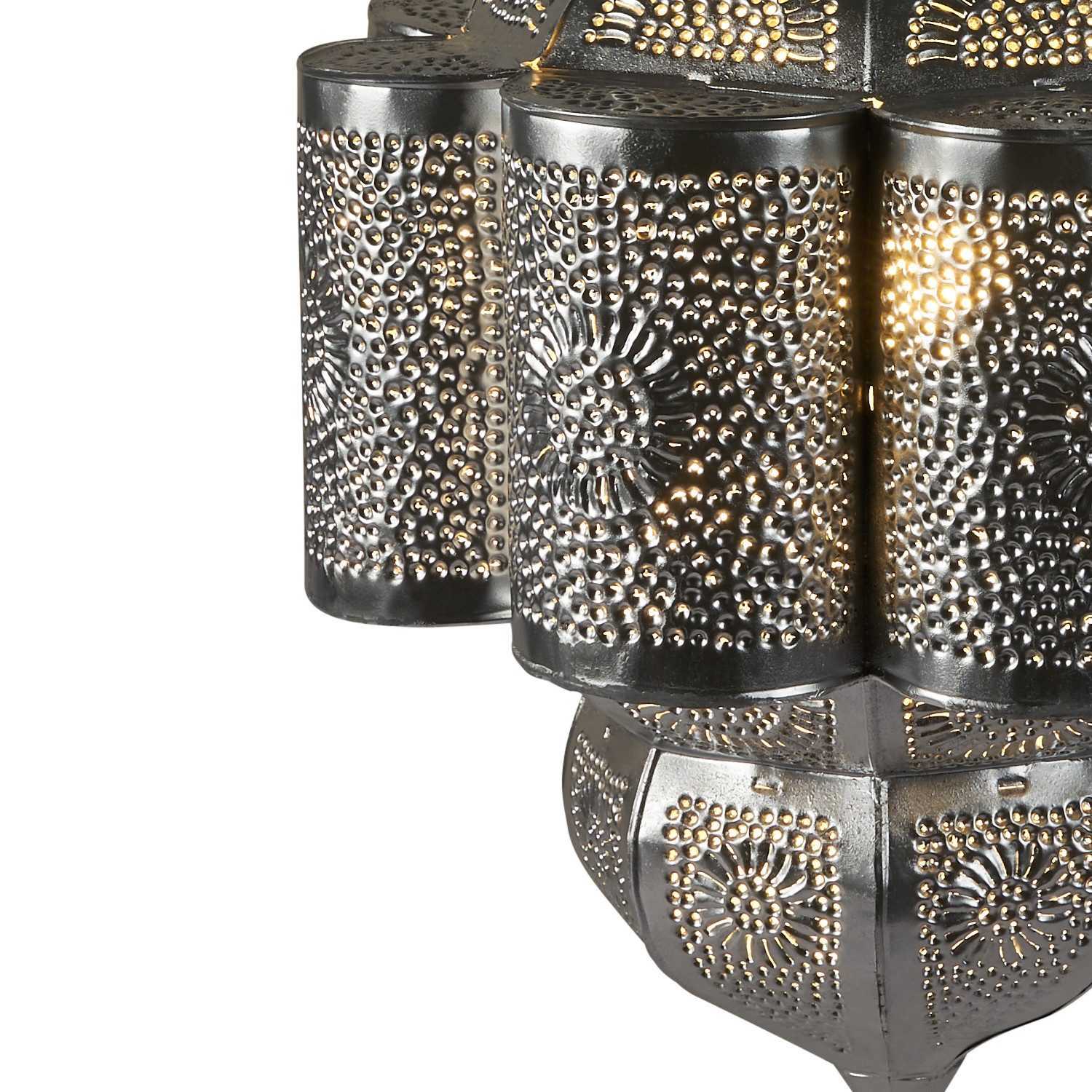 Marrakesch Orient & Mediterran Interior Pendelleuchte Marokkanische Deckenleuchte Harun Deko aus Metall in Silber 45 cm, Handarbeit