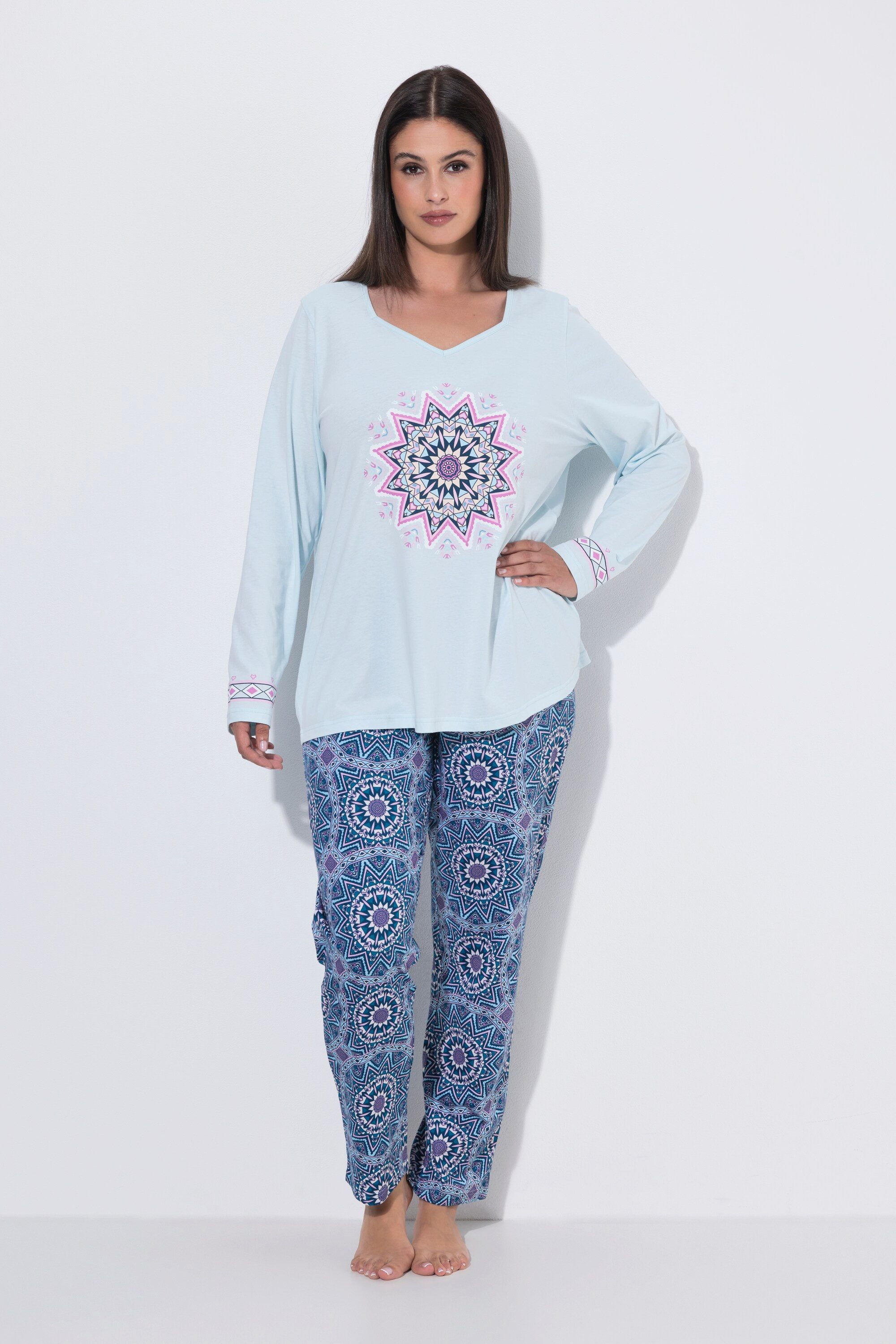 Ulla Popken Pyjama Pyjama Schneeflocken-Mandala Herzausschnitt