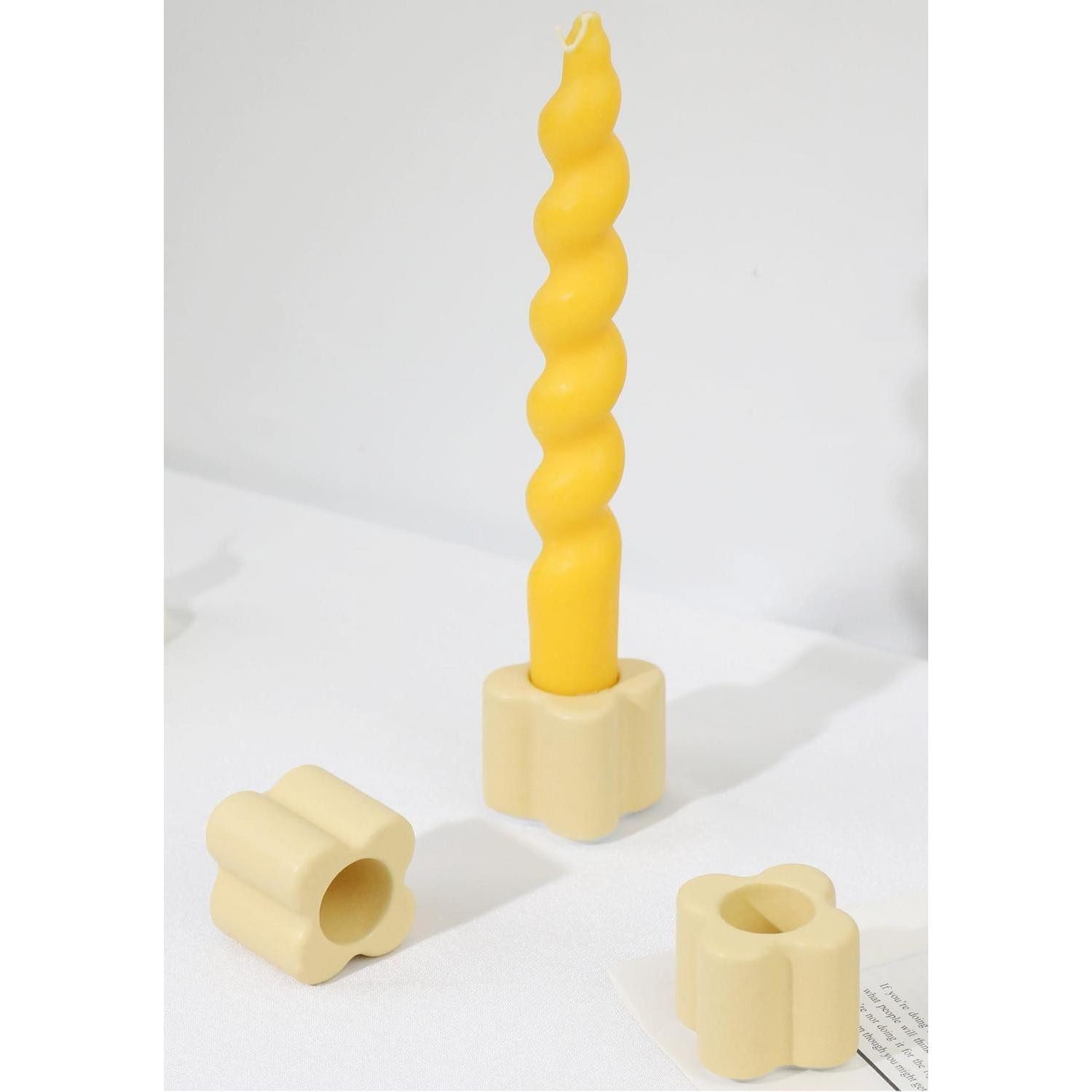 LuxusKollektion Tischkerzenhalter Kerzenständer 3er Set Keramik Morandi Blüten Gelb (3 St)
