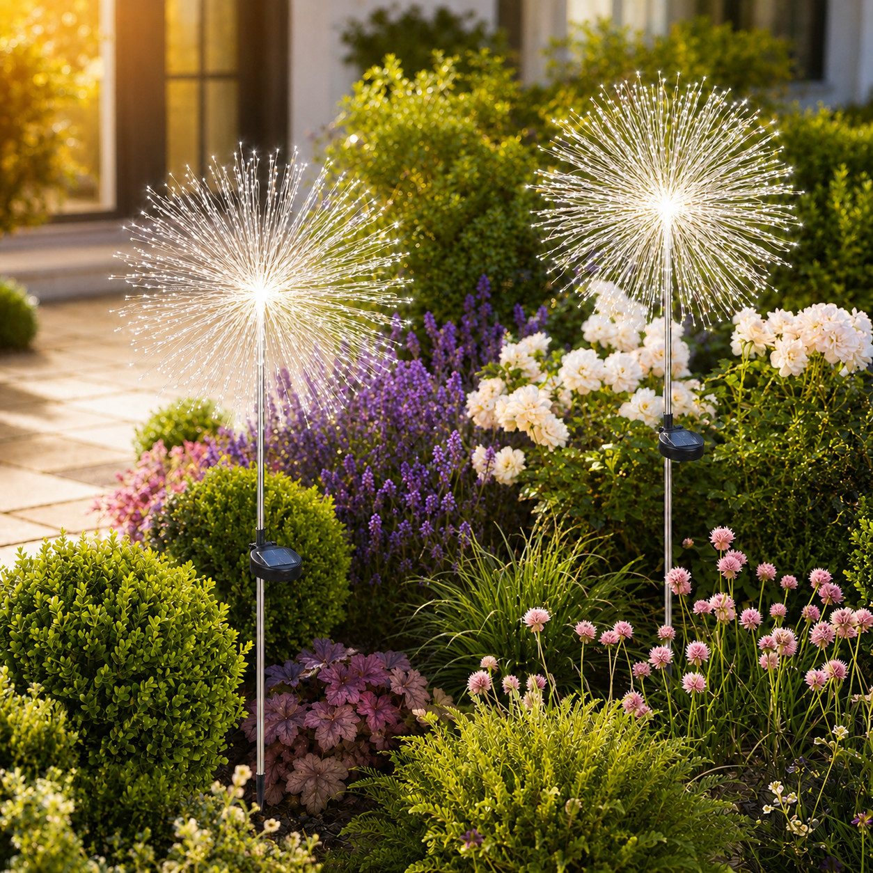 pedete LED Solarleuchte LED Solarleuchte Solarlampen Garten 120 LED Feuerwerk Solarleuchten, gartendeko, solarlampen für außen, Warmweiß, Tageslichtweiß, Leuchtmittel, Wetterfest Pusteblume Solarlampen 8 Modi mit Erdspieß