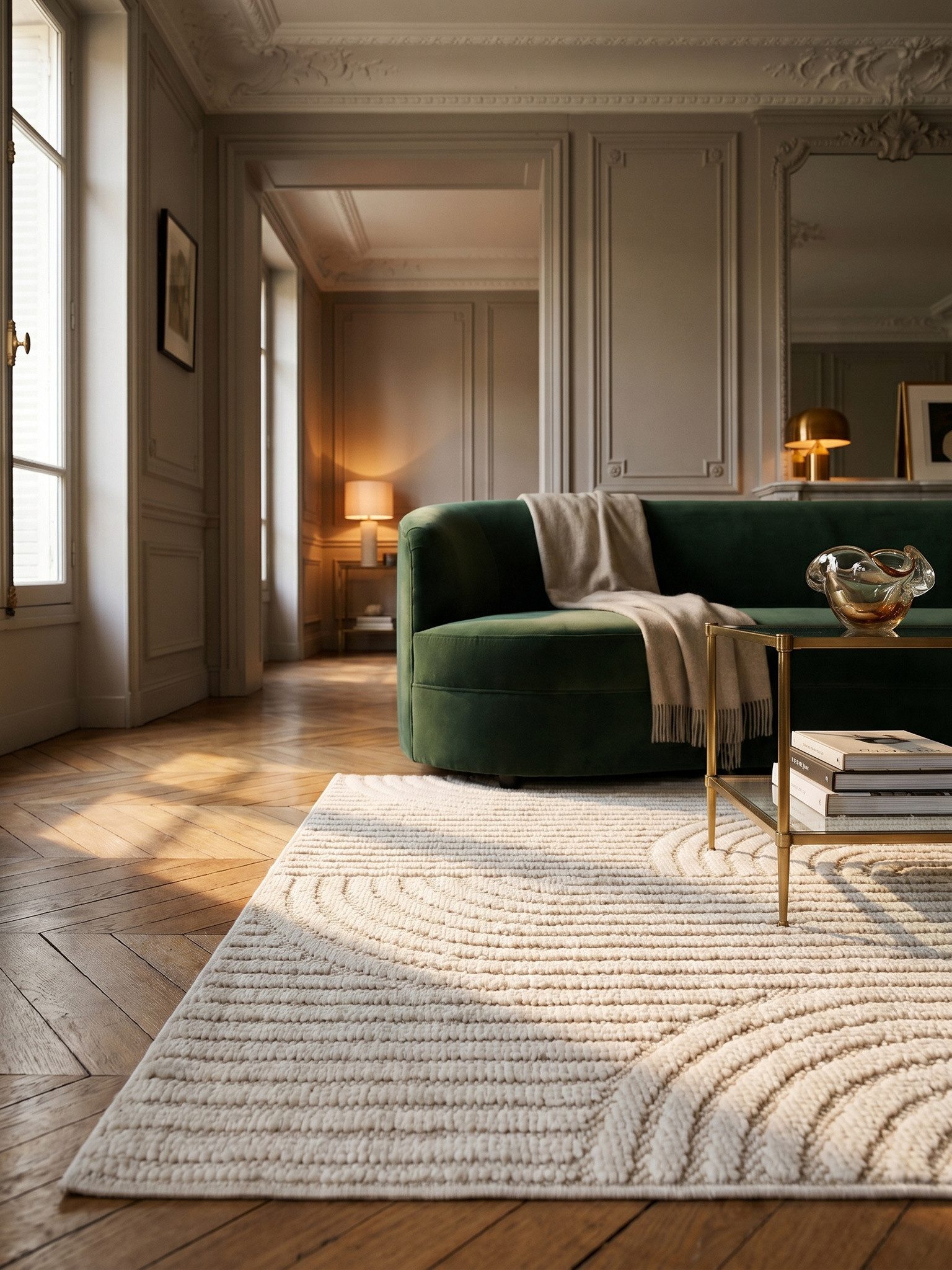 KADIMA DESIGN Teppich LANGAU Flachgewebe Hoch-Tief 3D Bögen Waschbar Wohnzimmer, Läufer, Höhe: 7 mm, Creme, 60x110 cm, Saugroboter OEKO-TEX Fußbodenheizung Strapazierfähig