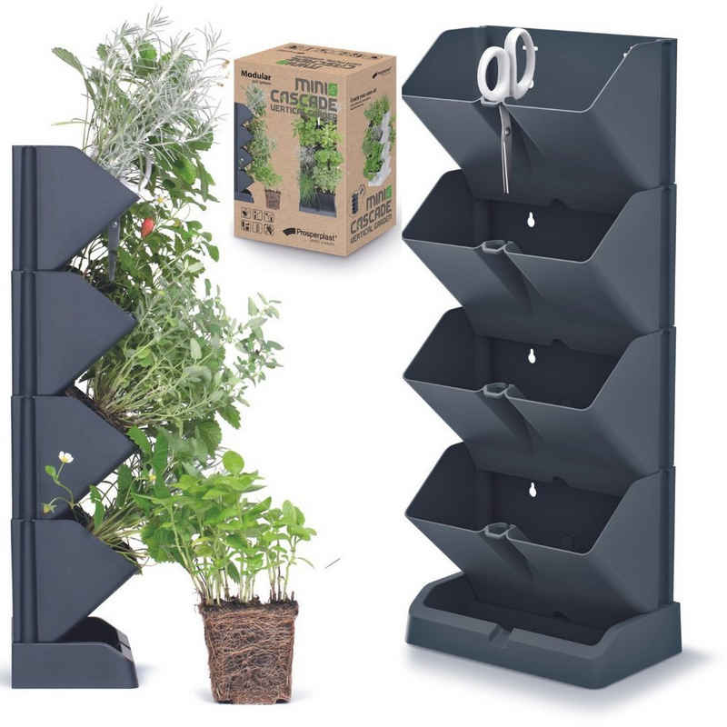 Prosperplast Pflanzkübel Vertikaler Garten Mini Kaskade für Kräuter Pflanzwand, Set mit Kräuterschere, modular