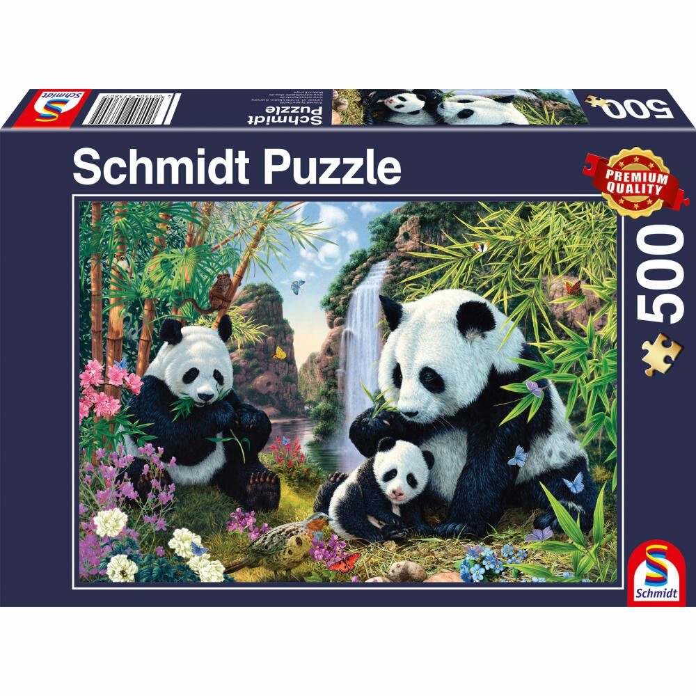 Schmidt Spiele Puzzle Pandafamilie am Wasserfall, 500 Puzzleteile