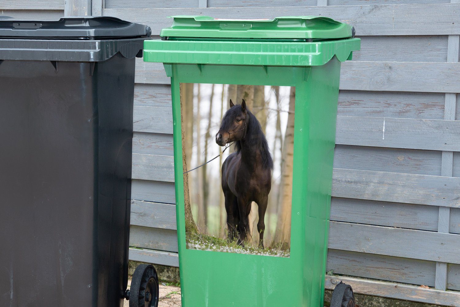 MuchoWow Wandsticker Pferd Sticker, (1 - - St), Mülltonne, Abfalbehälter Mülleimer-aufkleber, Wald Container, Braun
