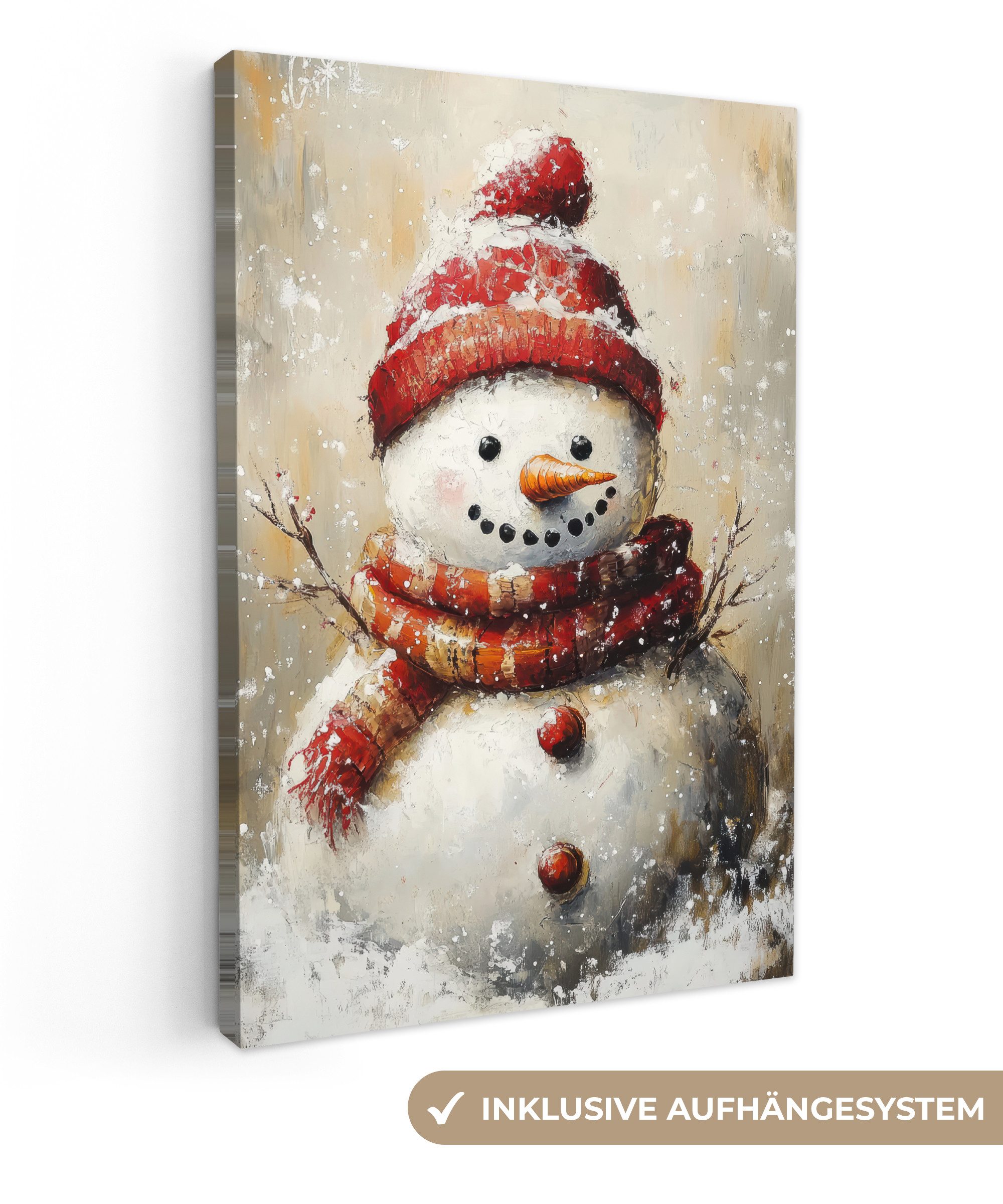 OneMillionCanvasses® Leinwandbild Schneemann - Winter - Schnee - Beige, Fot günstig online kaufen