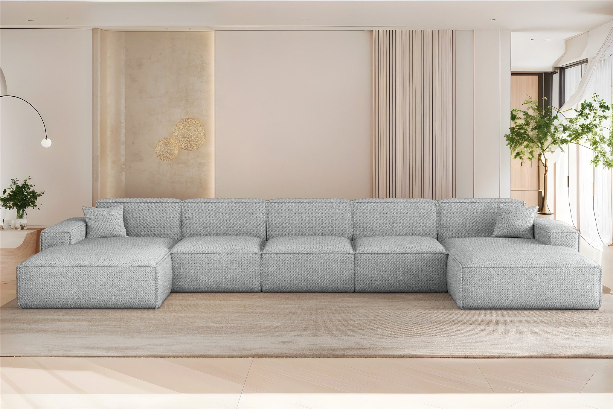 Fun Möbel Wohnlandschaft Sofa U-Form CELES PREMIUM XL in Stoff Artico (462 cm), Rundumbezug, inkl. 2 Zierkissen