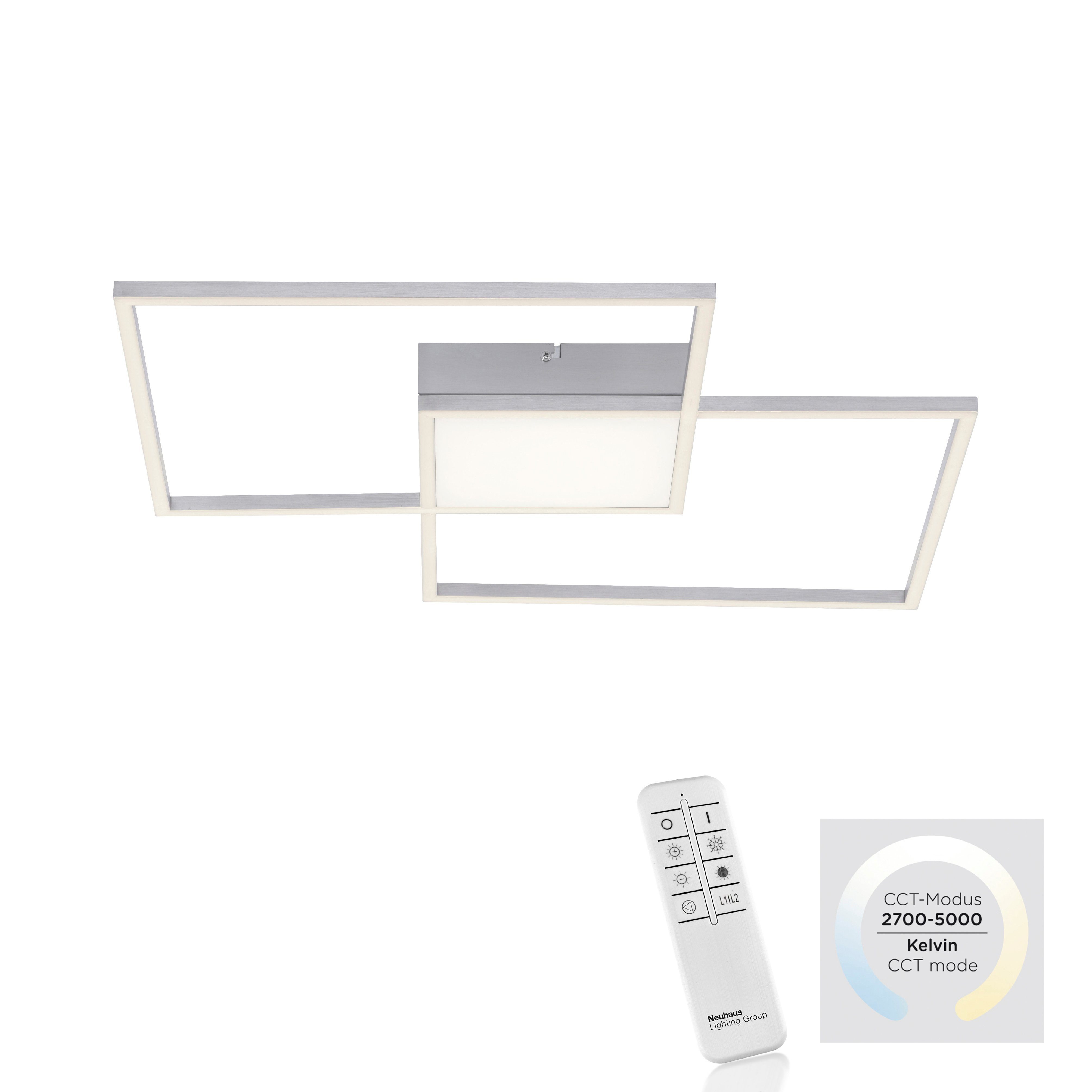 Leuchten Direkt Deckenleuchte ASMIN, CCT LED CCT - dimmbar, Serienschalter, Memory, Netz, Fernbedienung, vom über Memory nach - warmweiß fest kaltweiß, - über Trennung dimmbar integriert, Fernbedienung, über Fernbedienung