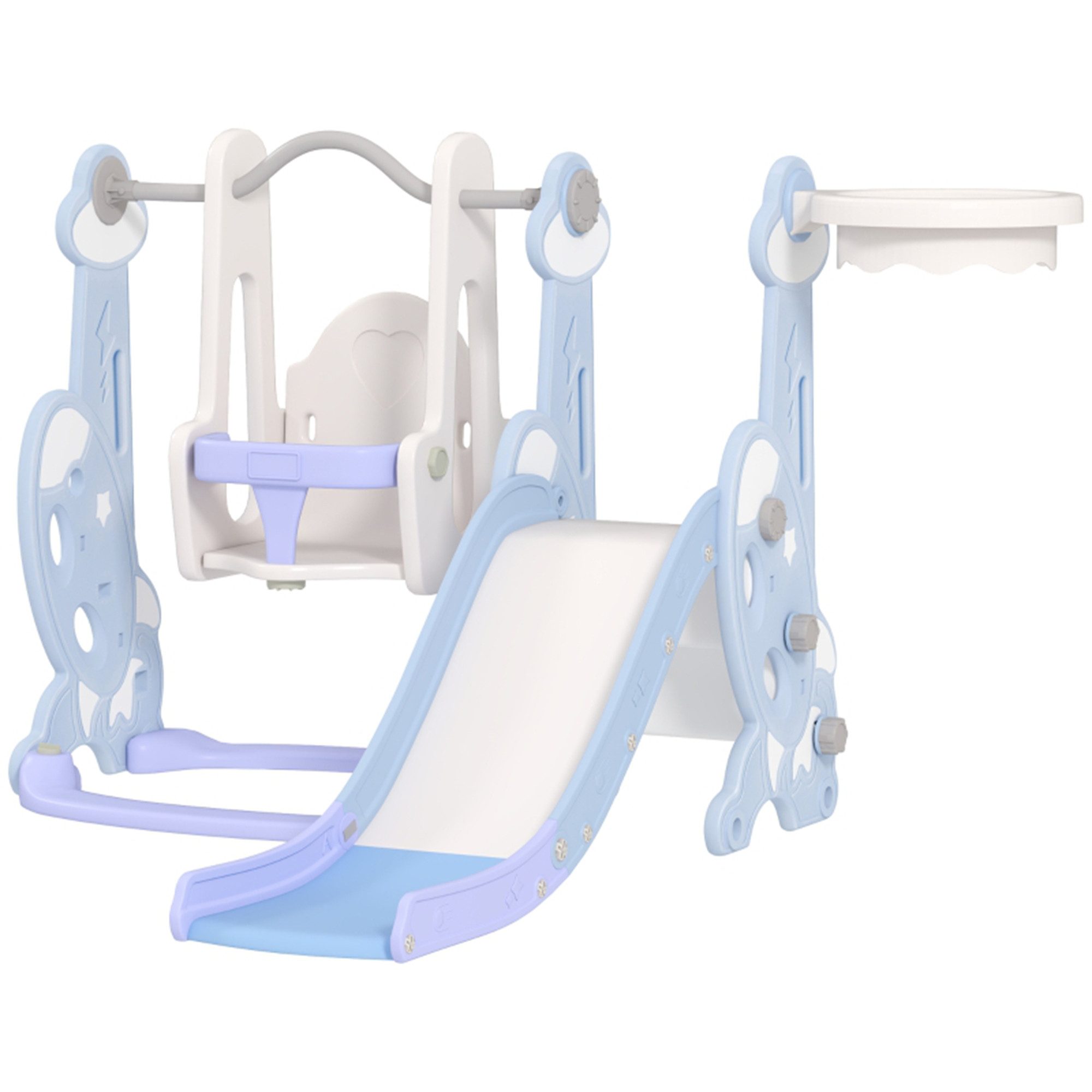 Rutsche 4-in-1 Kinderrutsche mit Schaukel, Basketballkorb, Klettergerüst