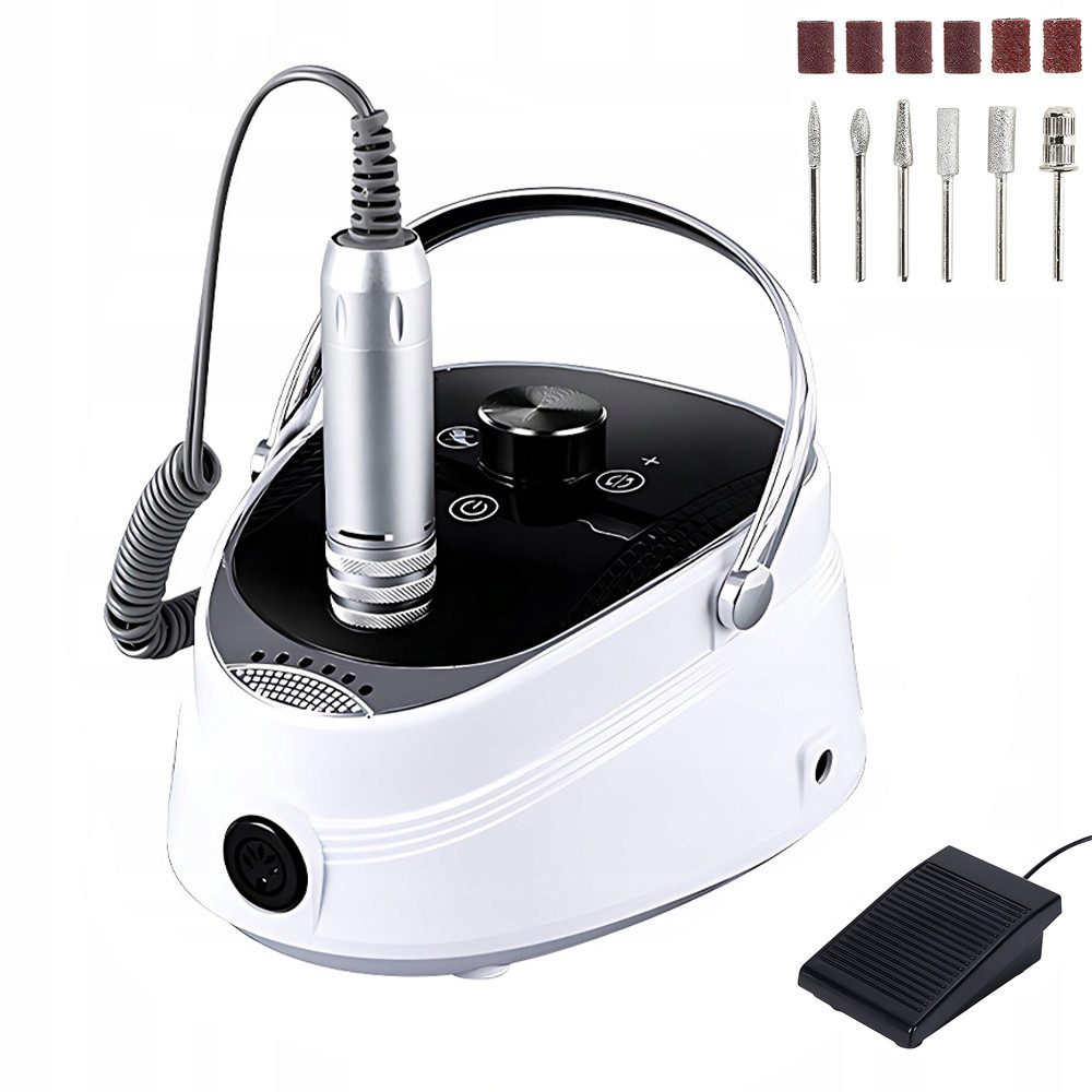 AKKEE Maniküre-Pediküre-Set Elektrischer Nagelfräser Nagelfeile Set LED-Displays und Touchscreens, Profi Nagelfräser, Fräser für Gelnägel, Fußpedal, 12 Zubehören