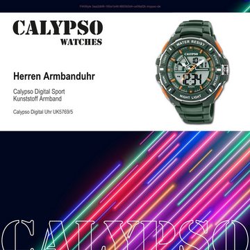 CALYPSO WATCHES Digitaluhr Calypso Herren Uhr K5769/5, (Analoguhr), Herren Armbanduhr rund, Kunststoff, PUarmband grün, Sport