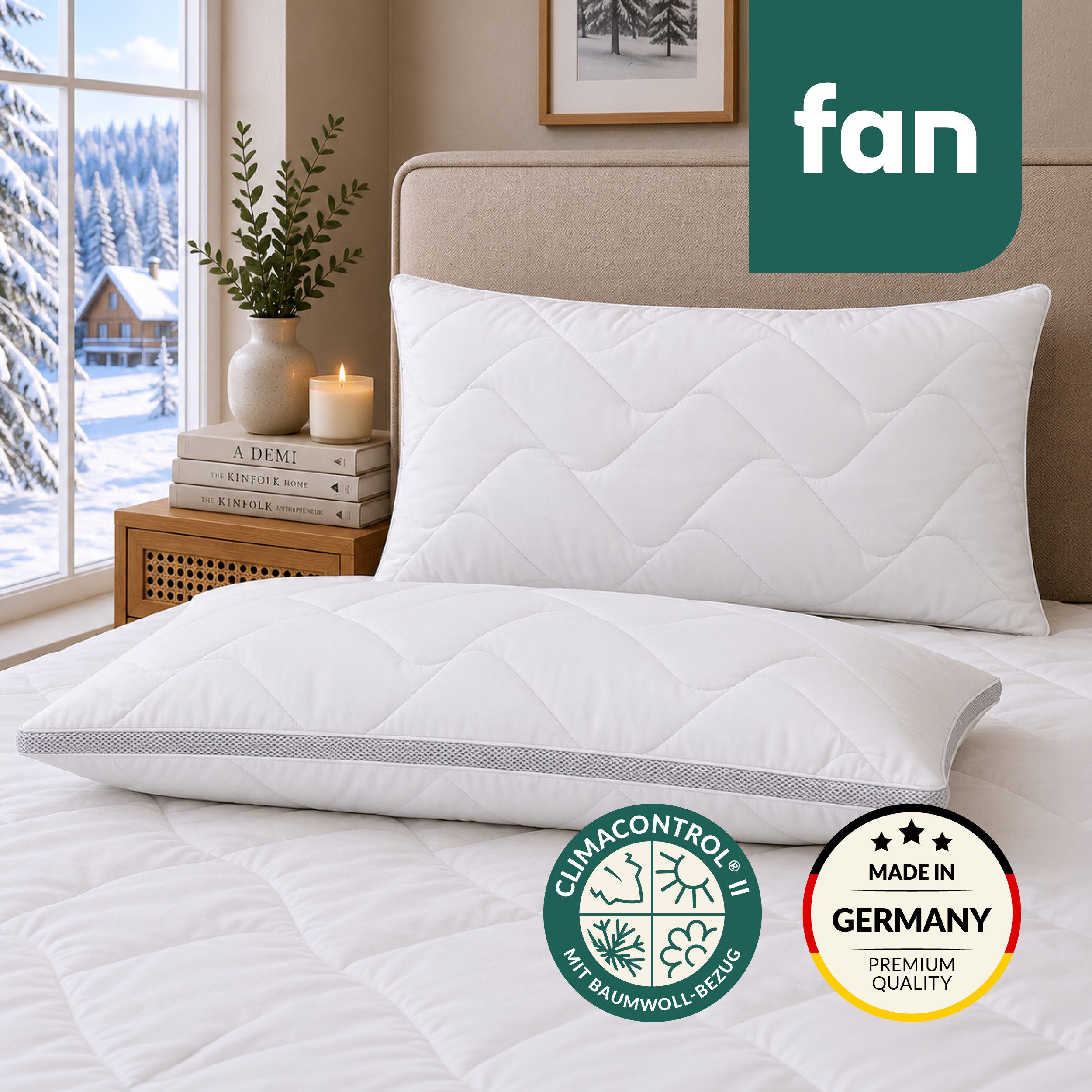 fan Microfaserkissen Climacontrol® II m. Baumwollbezug, Bezug: 100% Baumwolle, Microfaserkopfkissen mit Lüftungsband, 40x80 oder 80x80 cm erhältlich