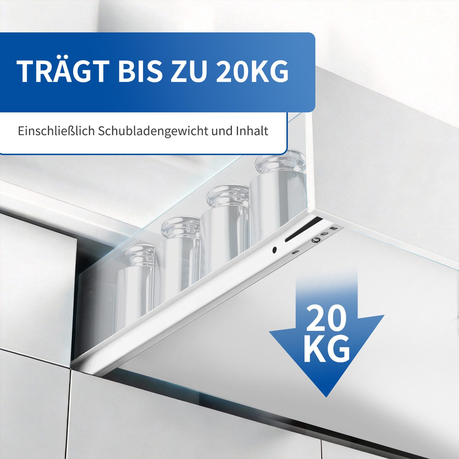 Wayne Hardware Auszug Schubladenschien Kunststoffräder Rollenführung Schubladenauszug (Tragfähigkeit: 20 kg, Legierter Stahl, 450mm Weiß, Leicht zusammenzubauen)