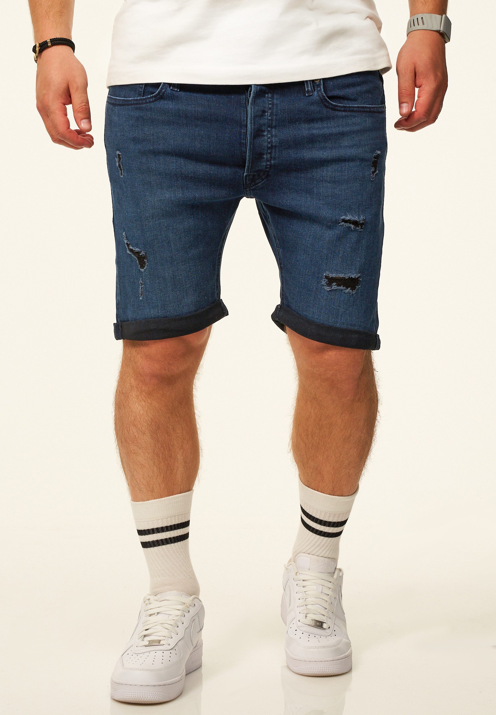 Jack & Jones Jeansshorts RICK Kurze Hose Original Denim mit Stretch Kurze Jeanshose im Destroyed Look & Regular-Fit für Herren – Bild 2 von 5