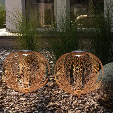 Globo LED Gartenleuchte, LED-Leuchtmittel fest verbaut, Warmweiß, Solarkugel Rostoptik für Außen Solarleuchte rost Garten Solarlampe