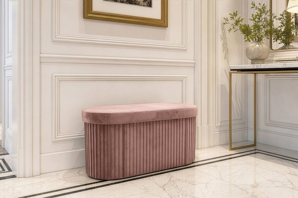 riess-ambiente Polsterbank ÉLAN 80cm rosa - Samt, Sitzbank, mit Stauraum, faltbar, abgerundet (Einzelartikel, 1-St), Eleganter Sitz mit Steppung - ideal für stilvolle & moderne Wohnräume
