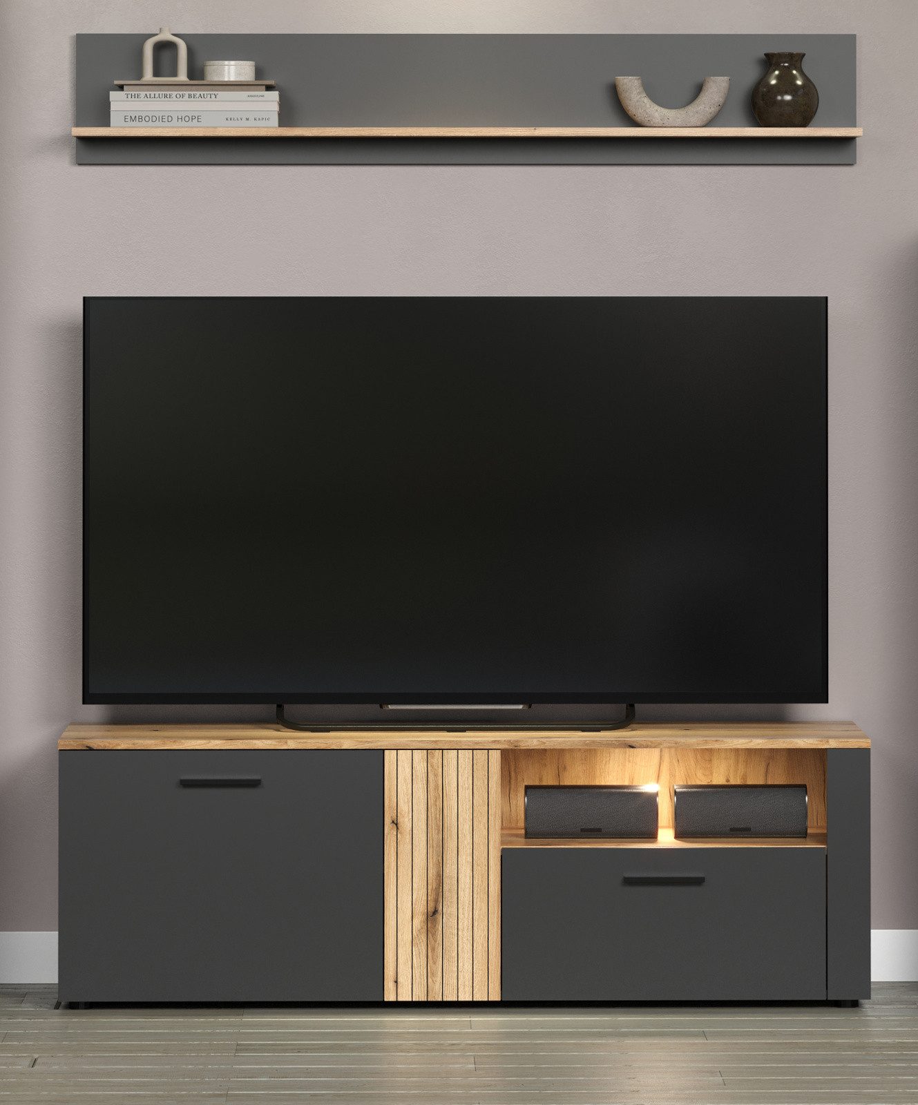 Furn.Design Wandregal Avila, Wandboard in matt grau mit Evoke Eiche, Breite 167 cm
