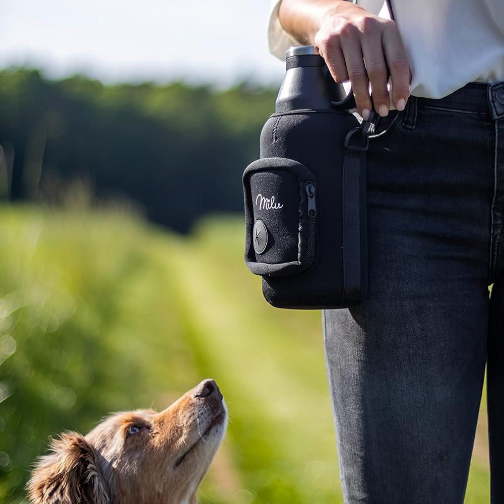 Milu Flaschenträger Neoprentasche für Hundetrinkflasche, mit Tragegurt & Zusatzfach
